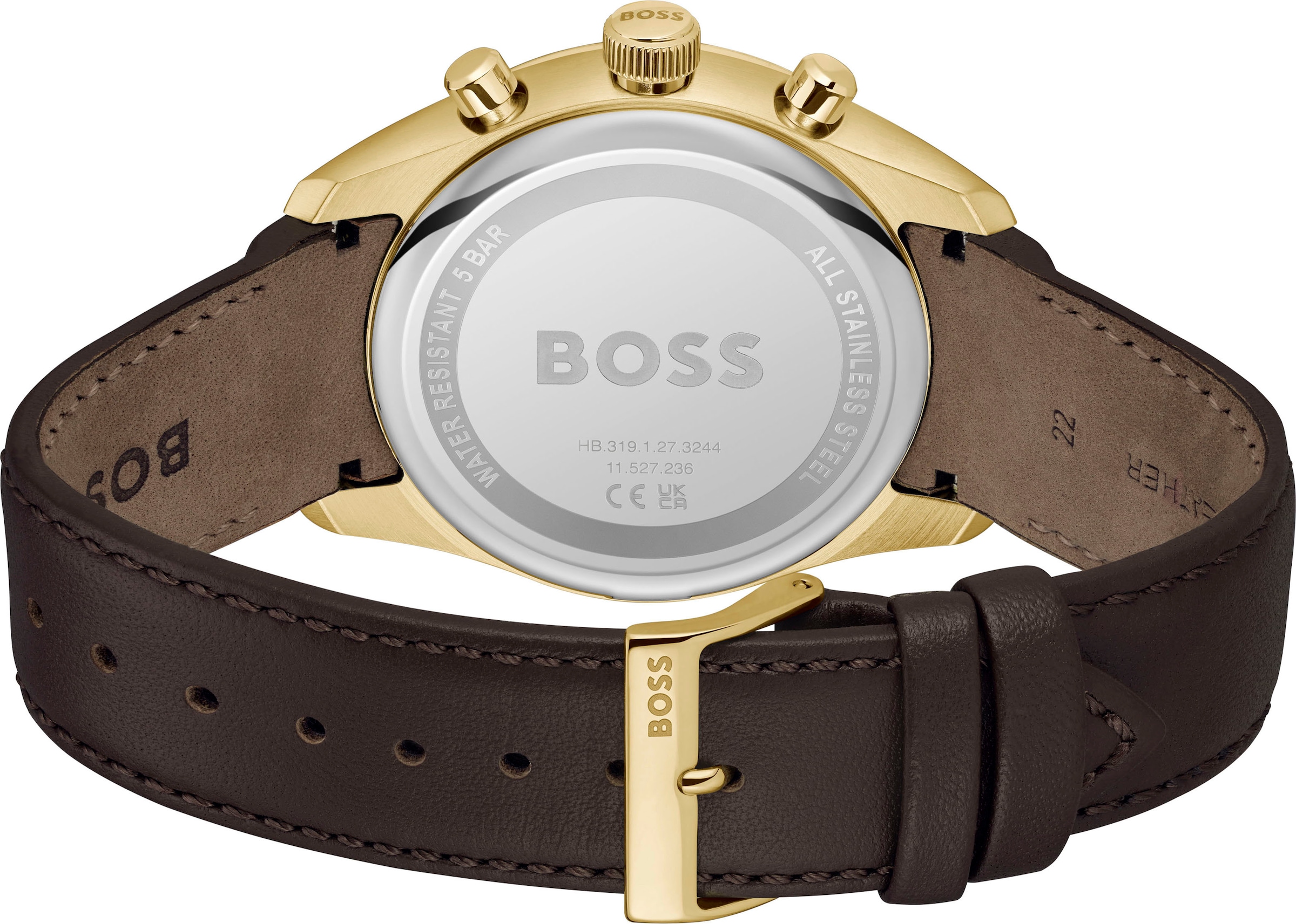BOSS Chronograph »GRAND PRIX 44«, Quarzuhr, Armbanduhr, Herrenuhr, Lederarmband, analog, Tag