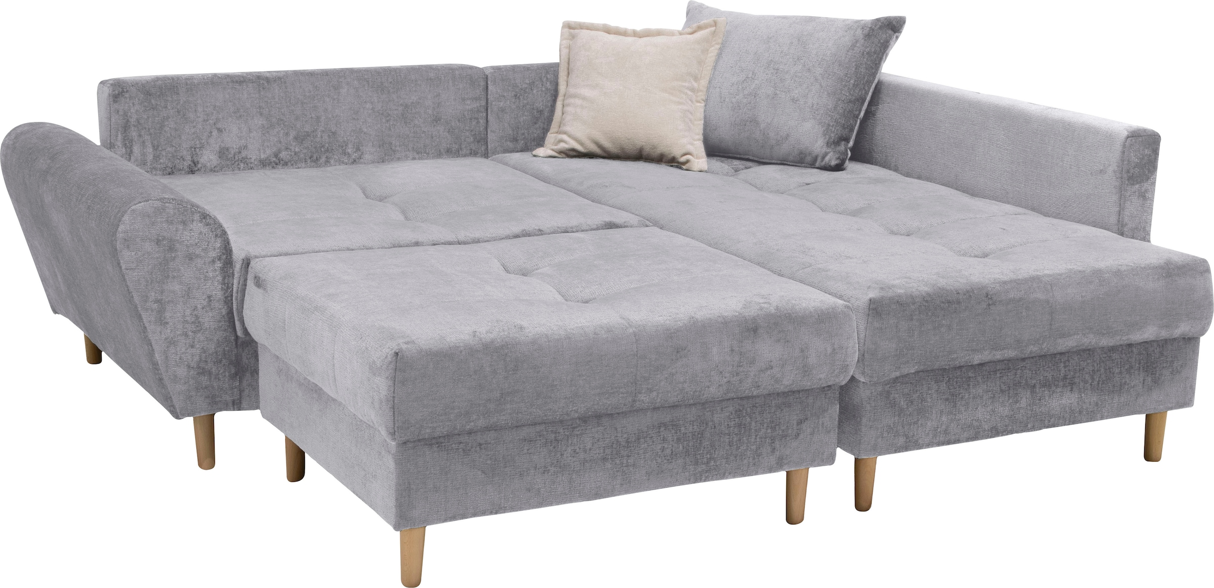COLLECTION AB Ecksofa »Reims L-Form«, Ottomane beidseitig montierbar, inkl. Bettfunktion und Hocker