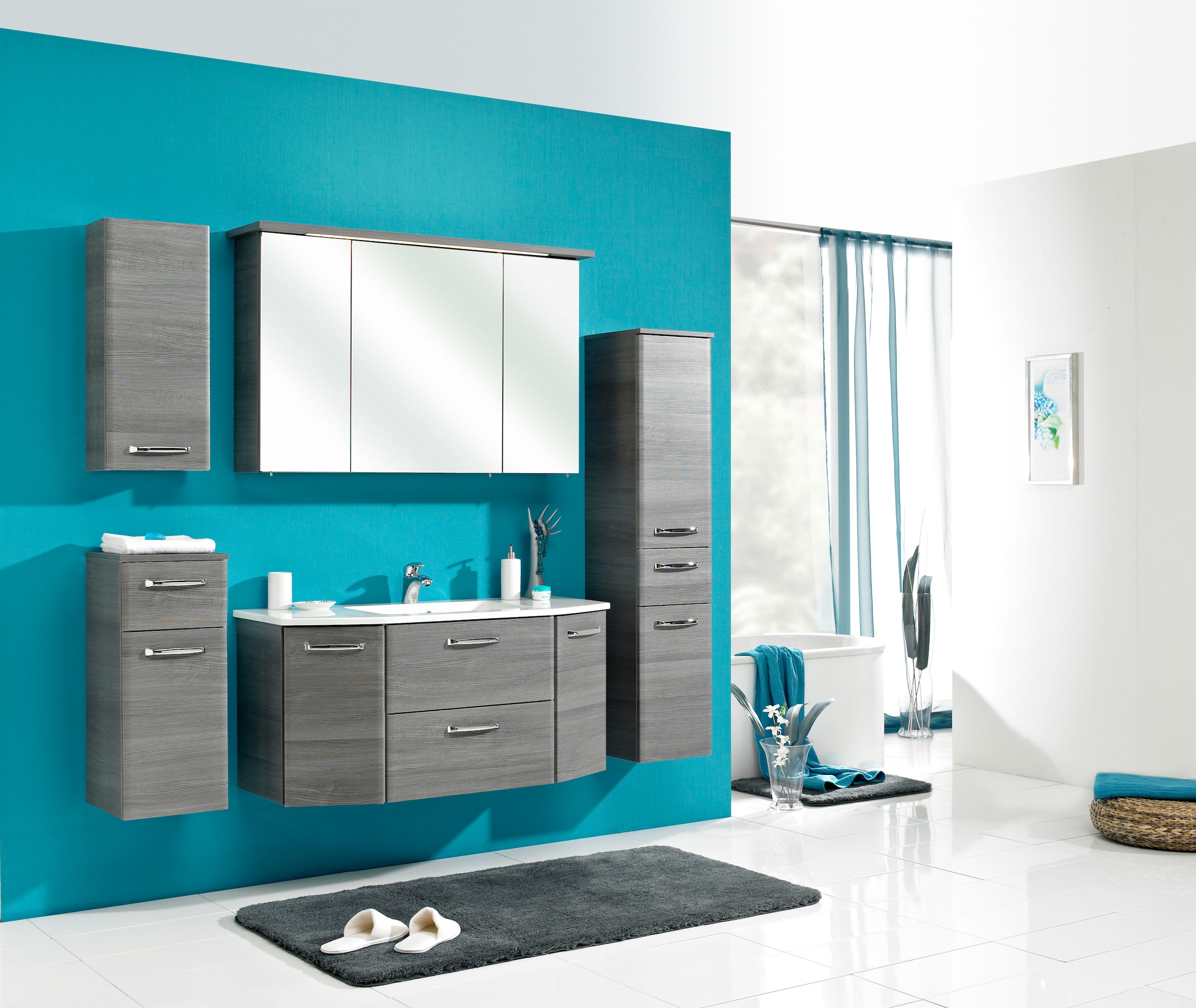 Saphir Midischrank »Quickset Badschrank 30 cm breit, 2 Türen, 1 Schublade, 3 Einlegeböden«, Badezimmer-Midischrank inkl. Türdämpfer, Griffe in Chrom glänzend