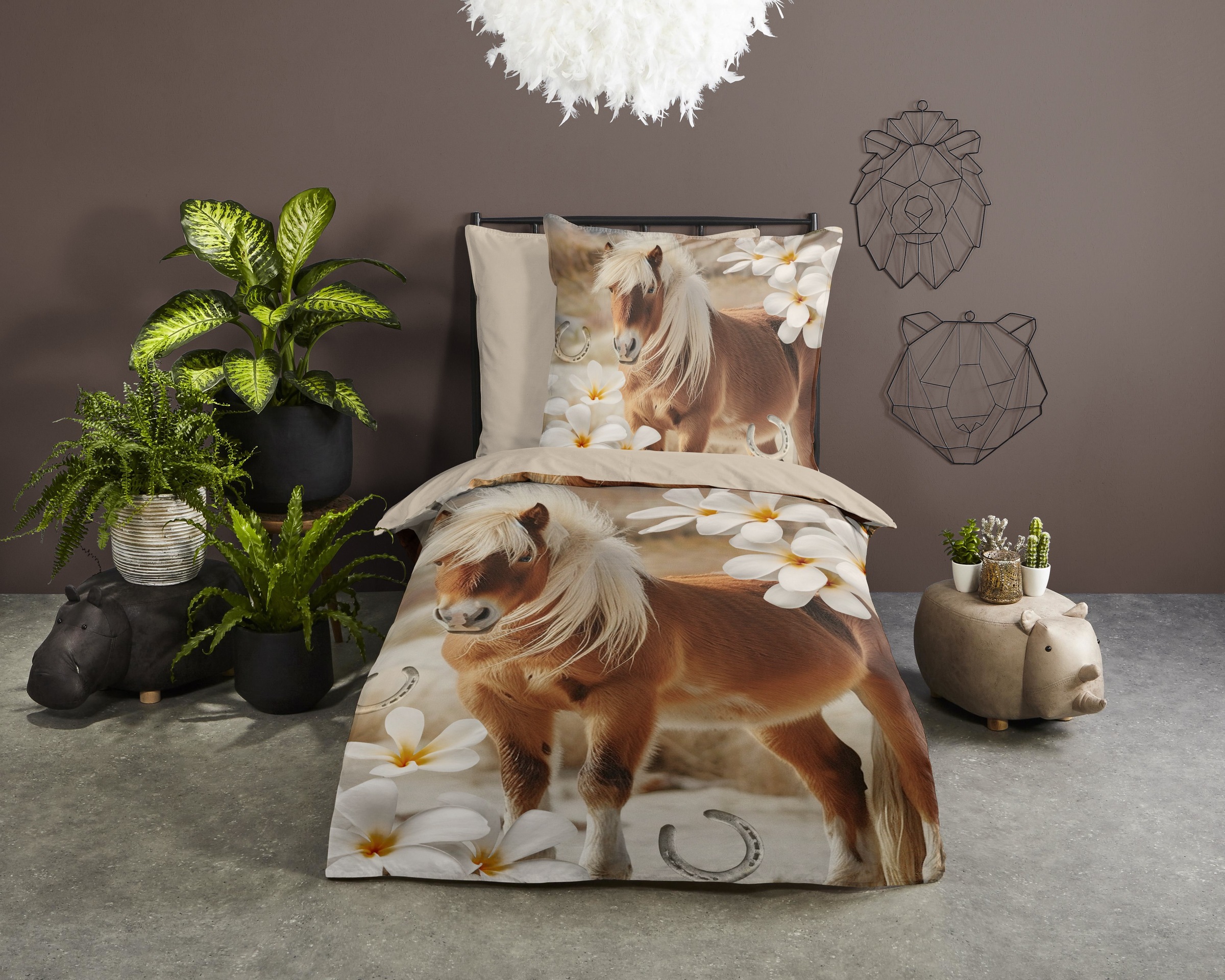 PURE luxury collection Kinderbettwäsche »Fabi«, Mikrofaser, 135x200, 2 Teilig, Wendeoptik, Kind, Mädchen, Pferd, Blume