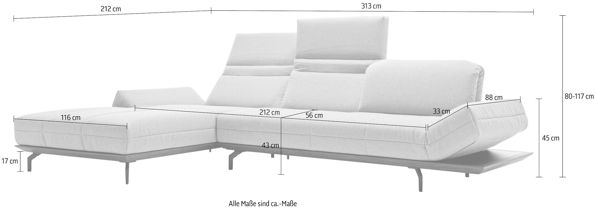 Creation BY ROLF BENZ Ecksofa »CR.420, Designecksofa, L-Form«, in 2 Qualitäten, Holzrahmen in Eiche Natur oder Nußbaum, Breite 313 cm