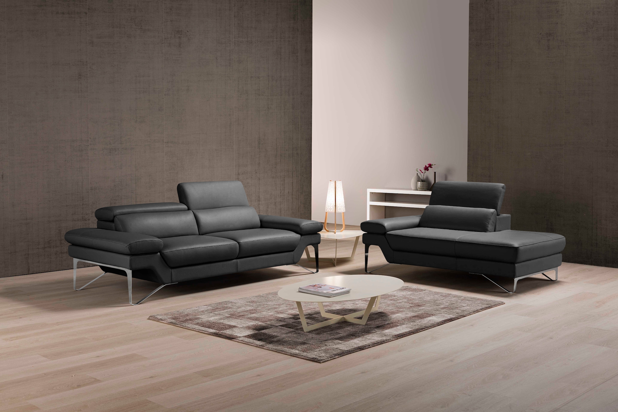 Egoitaliano Polstergarnitur »Princess« Set aus 2,5 Sitzer und Ottomane, Kopfstützen manuell verstellbar