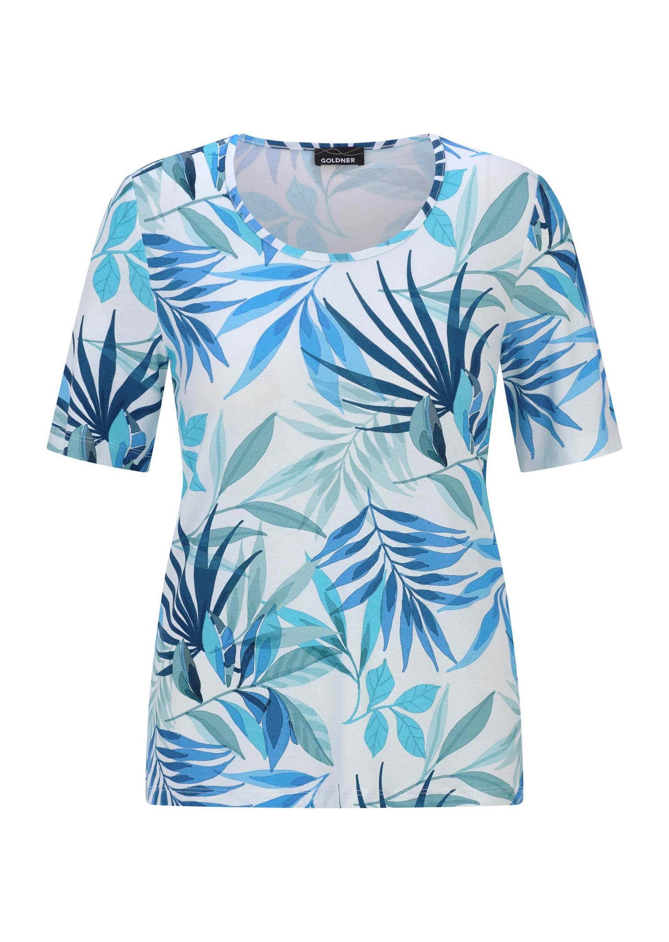 GOLDNER Kurzarmshirt »Kurzgröße Viskoseshirt mit sommerlichem Blätterprint« stretchbequemer Viskosejersey