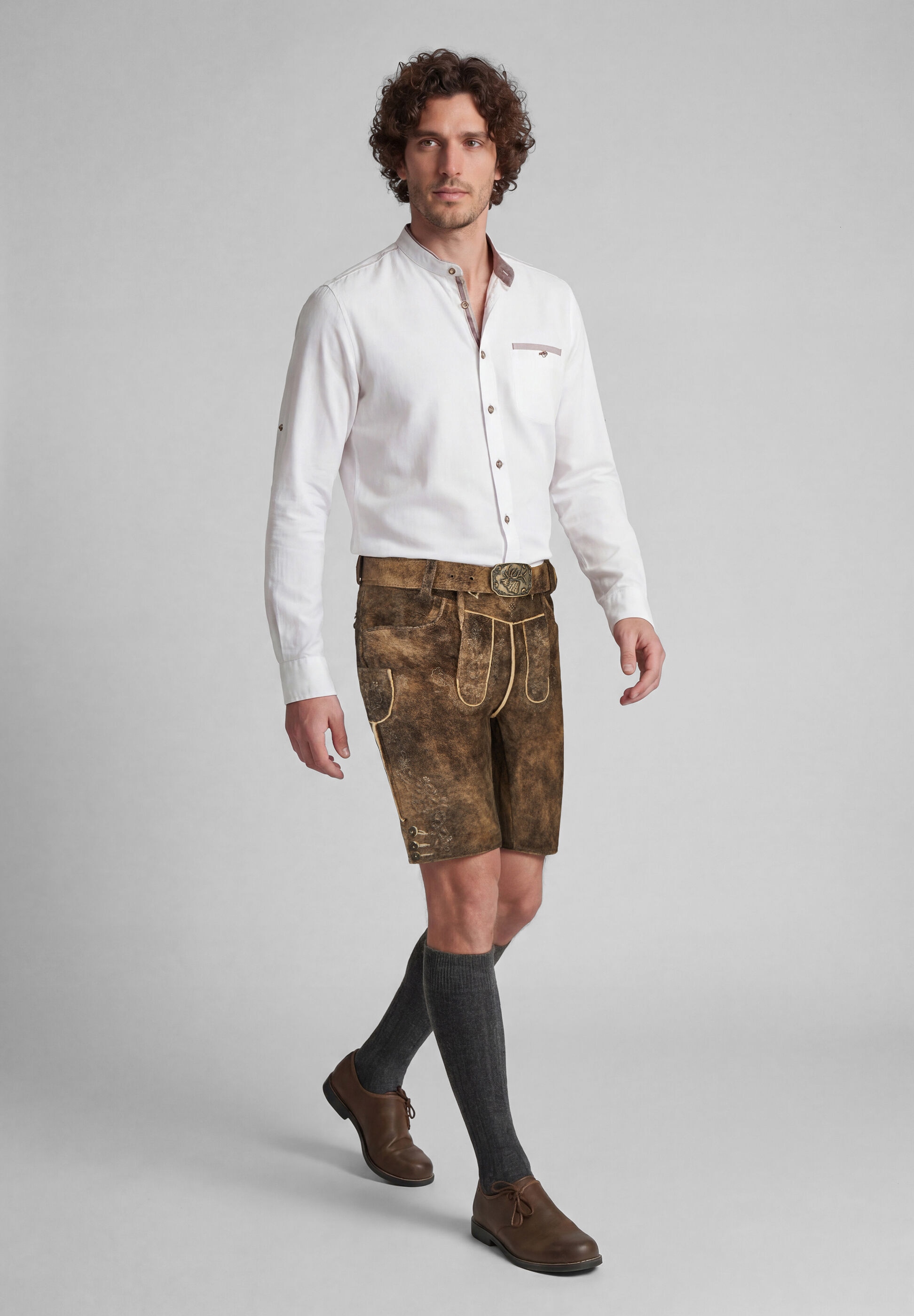 Spieth & Wensky Lederhose »Freud«  Lederhose mit Gürtelschließe, Hirschkopfmotiv