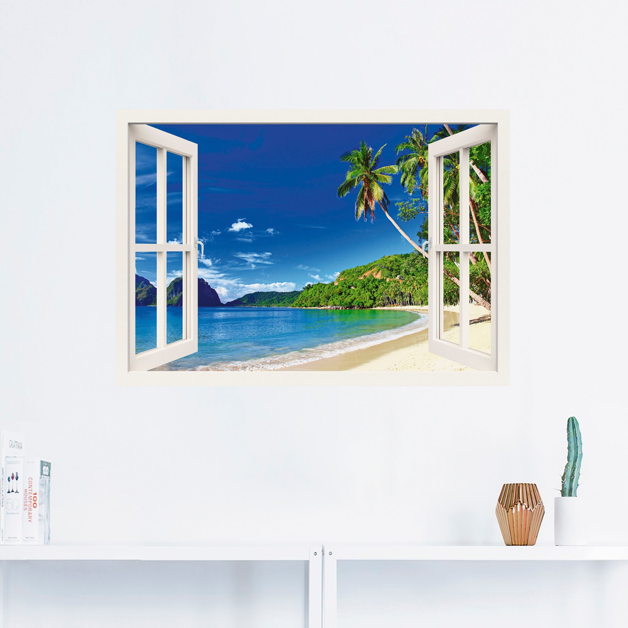 Artland Wandbild »Fensterblick Paradies«, Fensterblick, (1 St.), als Alubild, Outdoorbild, Leinwandbild, Poster, Wandaufkleber