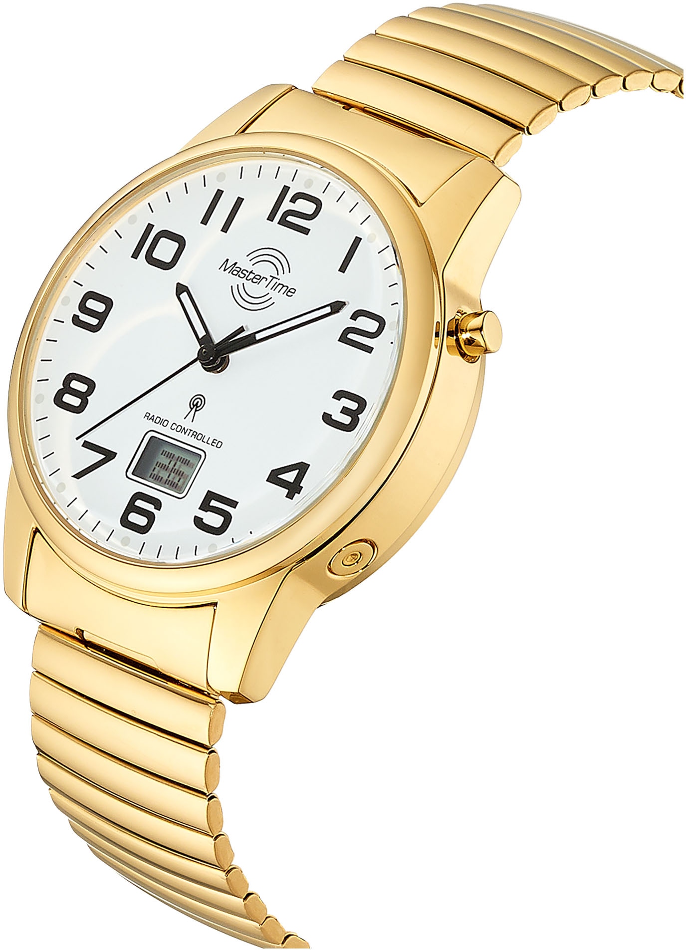 MASTER TIME Funkuhr Quarzuhr, Armbanduhr, Herrenuhr, Edelstahlarmband, analog, digital