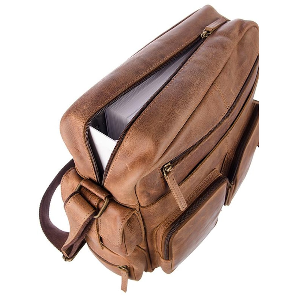 GreenLand Nature Messenger Bag »Montenegro«, aus echtem Leder mit praktischen Vortaschen