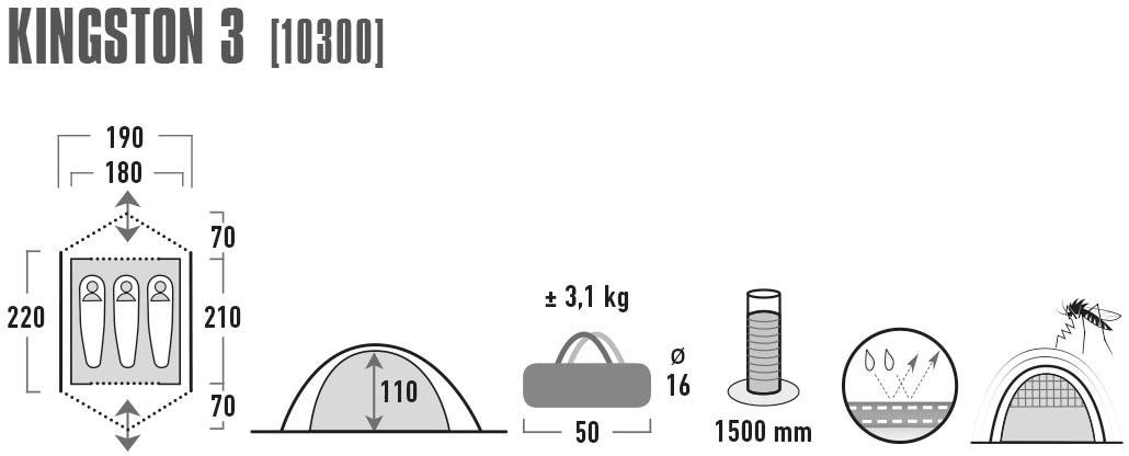 High Peak Kuppelzelt »Kingston 3«, 3 Personen, (mit Transporttasche)