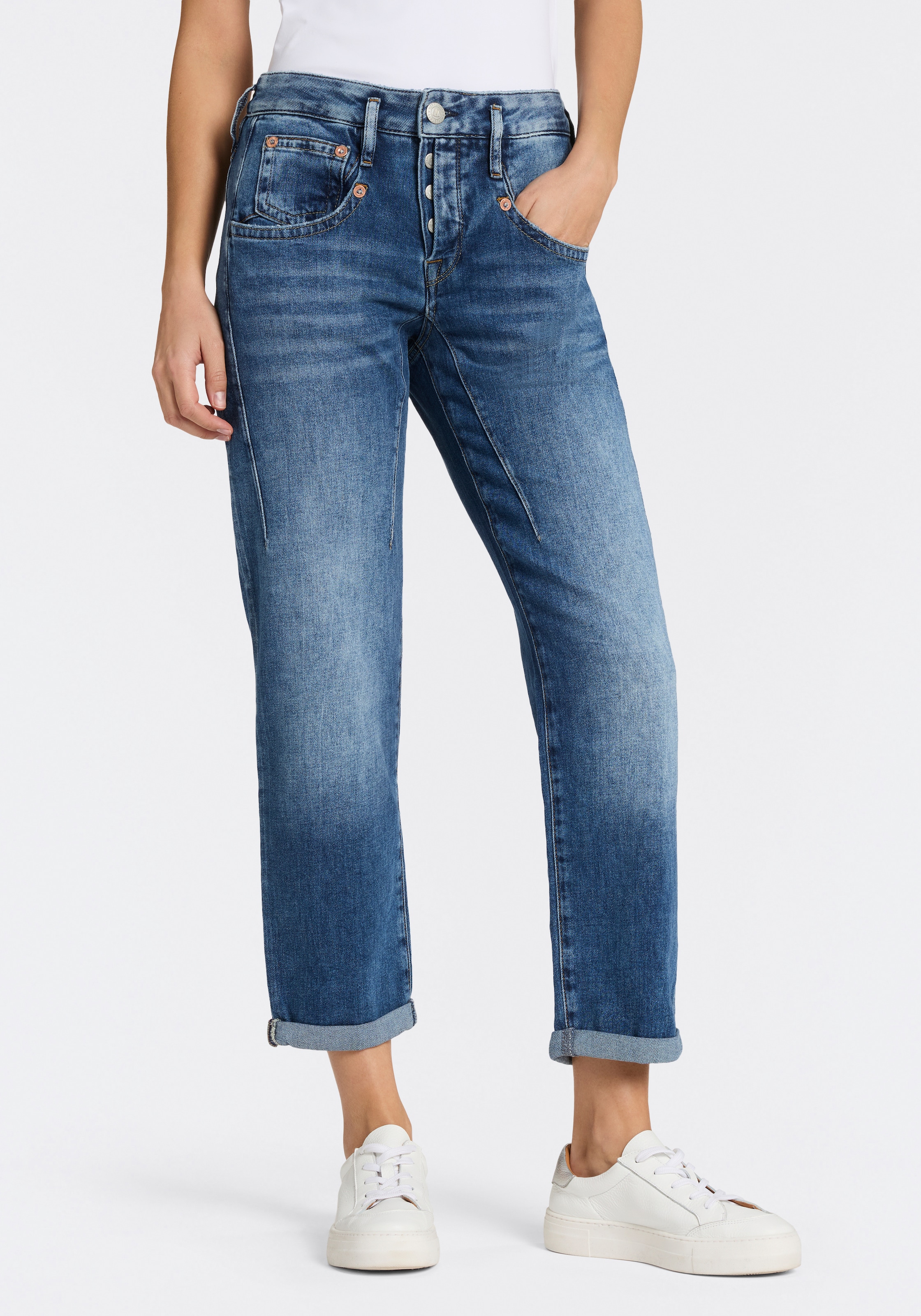 Herrlicher Boyfriend-Jeans »Shyra Tap Denim Stretch« mit halb verdeckter Knopfleiste, High Waist