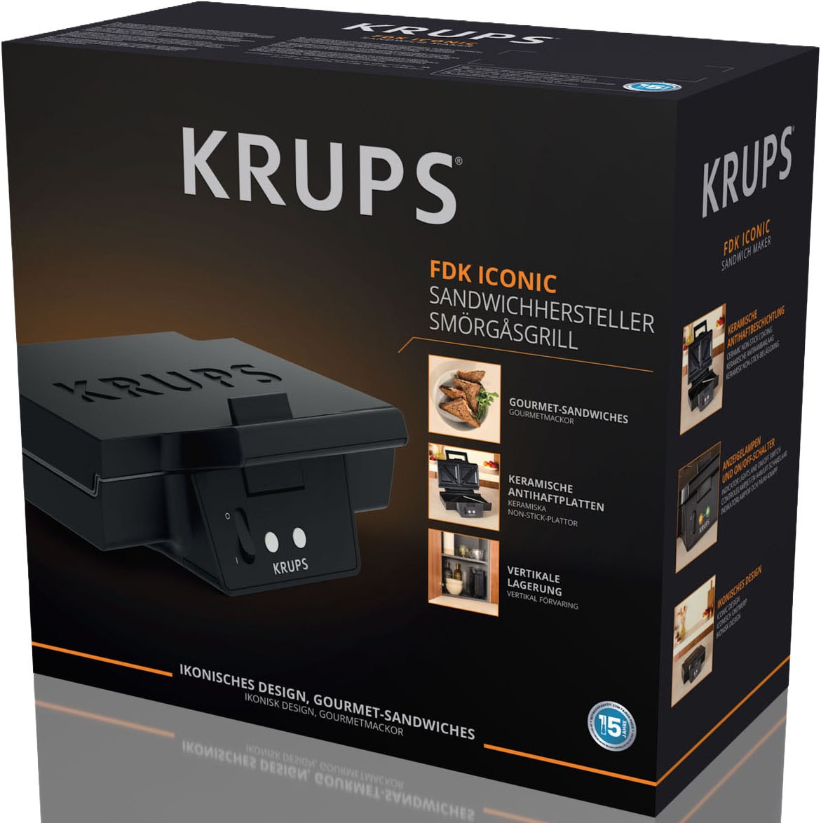 Krups Sandwichmaker »Iconic Muschelform mit elegantem Design, Keramik-Antihaftbeschichtung«, 850 W, extra-tiefe Platten, Maße: 23,4 x 26,5 x 10,8 cm, FDK462