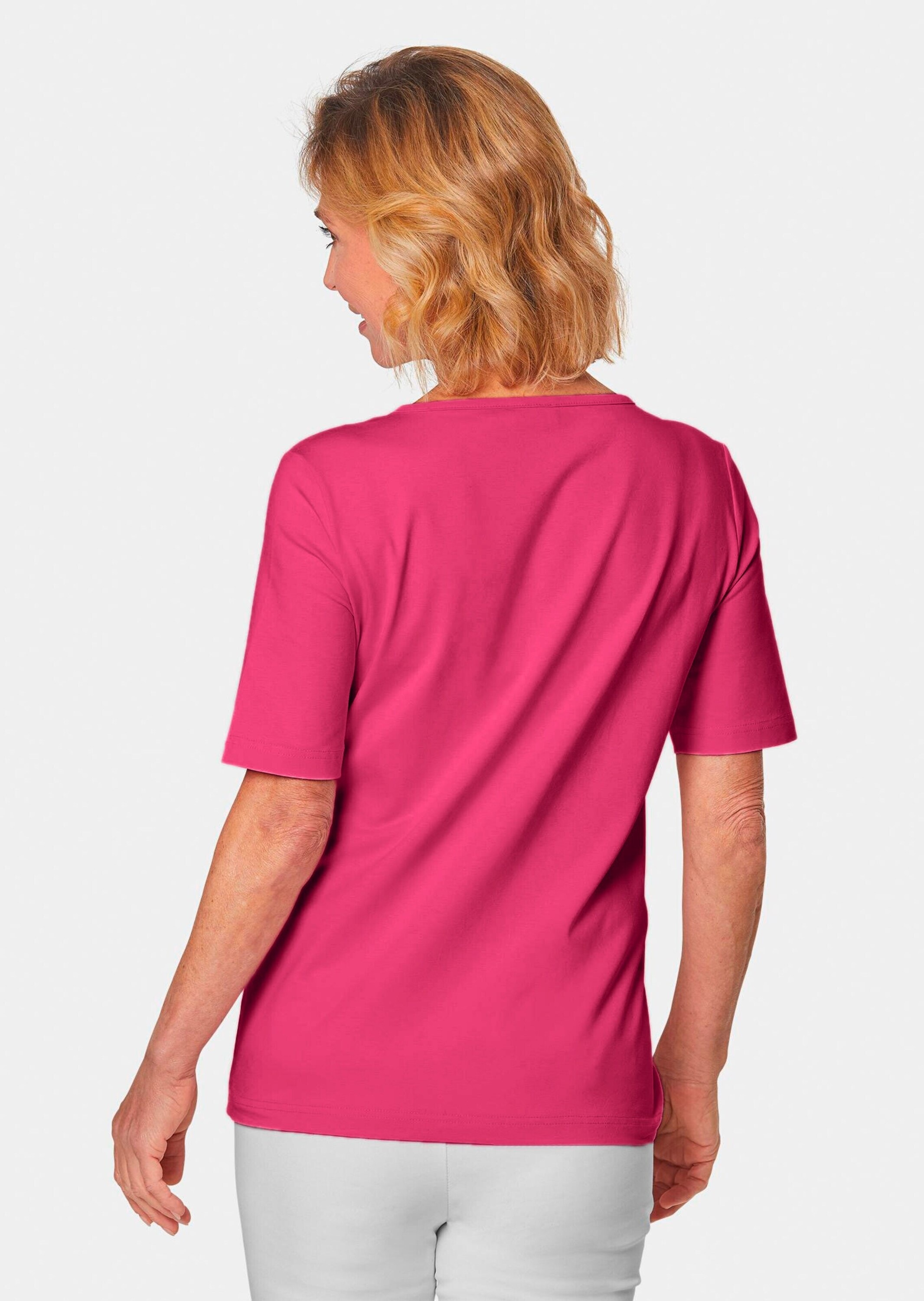 GOLDNER Langarm-Poloshirt »T-Shirt mit charmantem Ausschnitt und Schmucksteinchen«