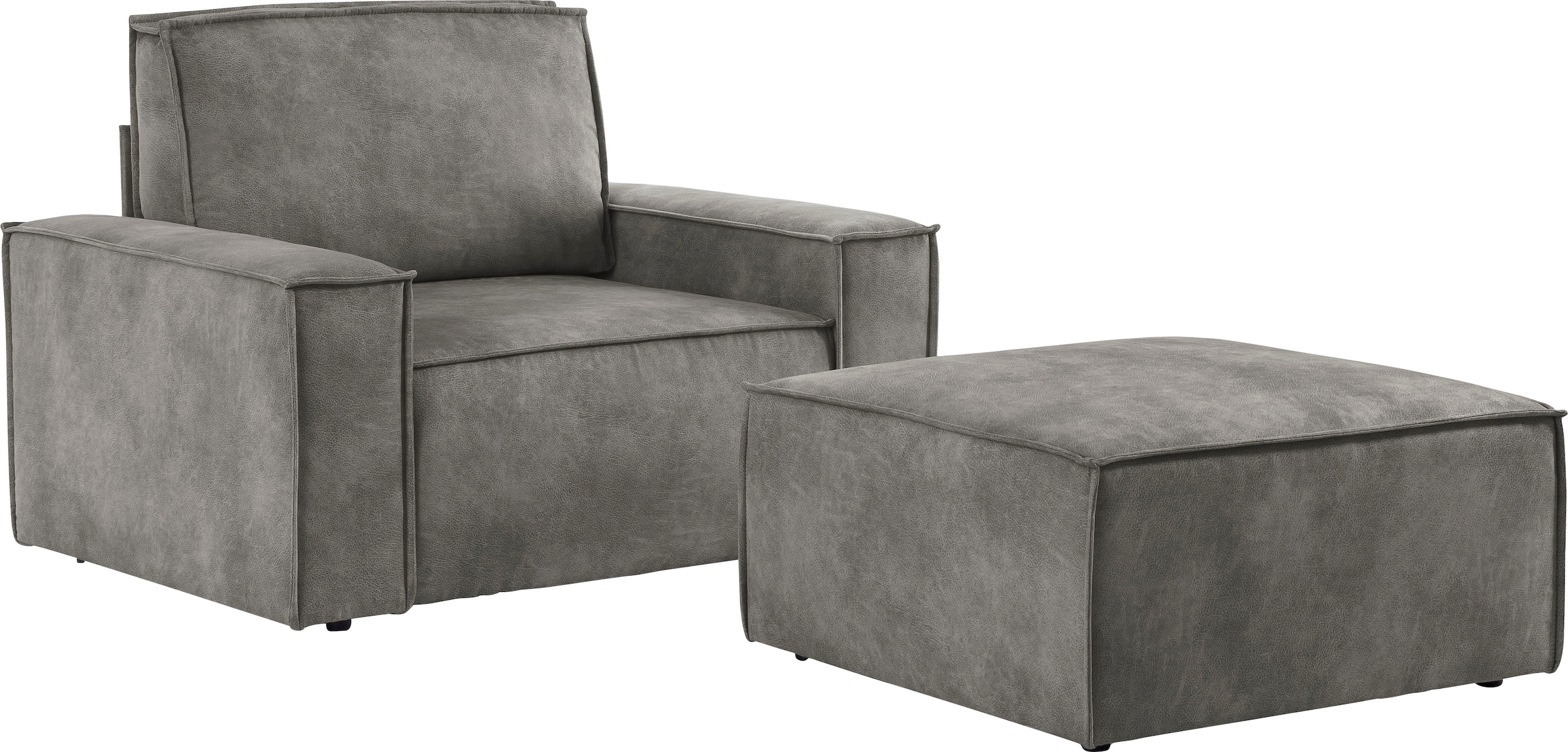 OTTO home Sessel »SHERWOOD Vintage Lederoptik Sessel-Set« Loveseat und Hocker im Set, passend zur Polster-Serie SHERWOOD