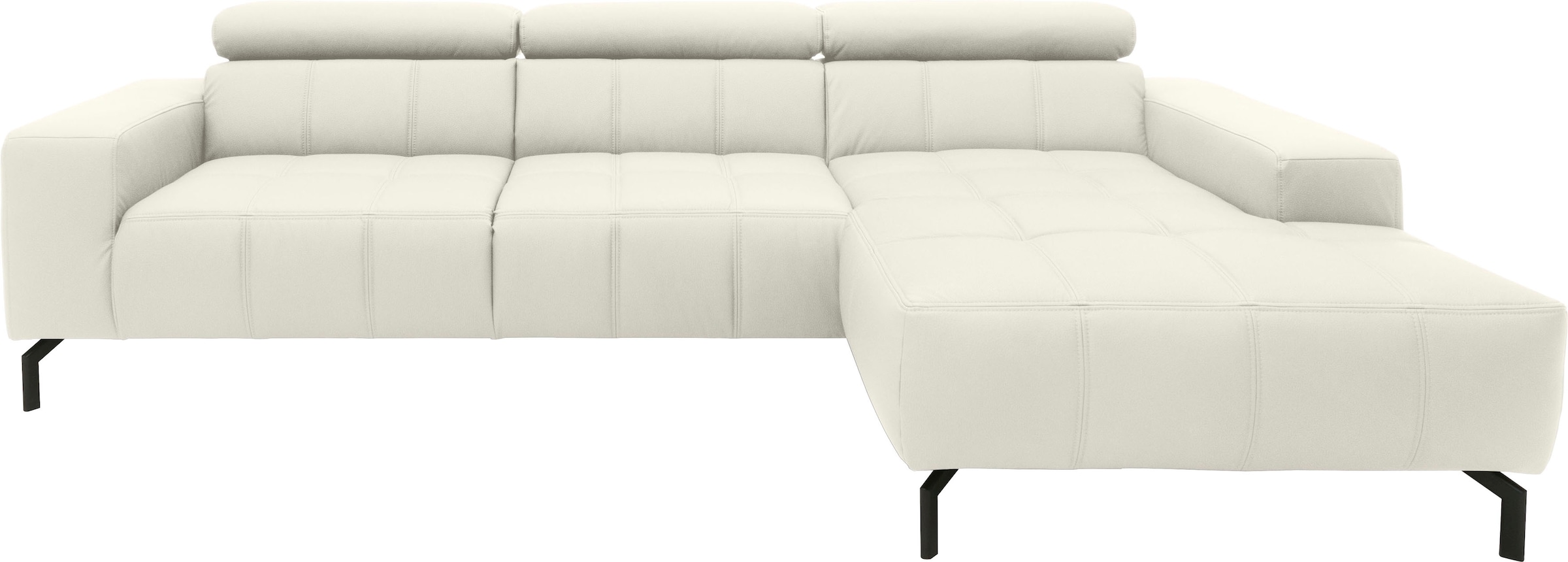 DOMO collection Ecksofa »Cunelli tolle Sitznähte als Designelement, fester Sitzkomfort, L-Form« whlw. verstellbare Kopfteile, passend für gängige Saugroboter