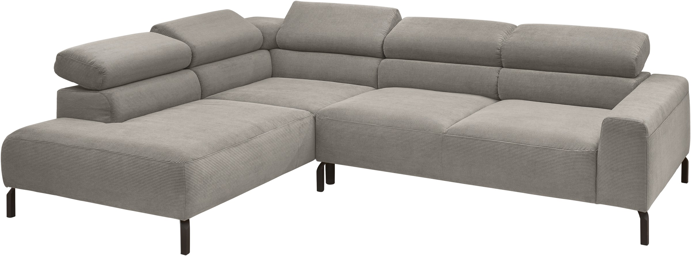 Places of Style Ecksofa »Antonelli, L-Form, inkl. Kopfteilverstellung, Breite 276 cm«, mit elektrischer Sitztiefenverstellung, in Feincord, grau
