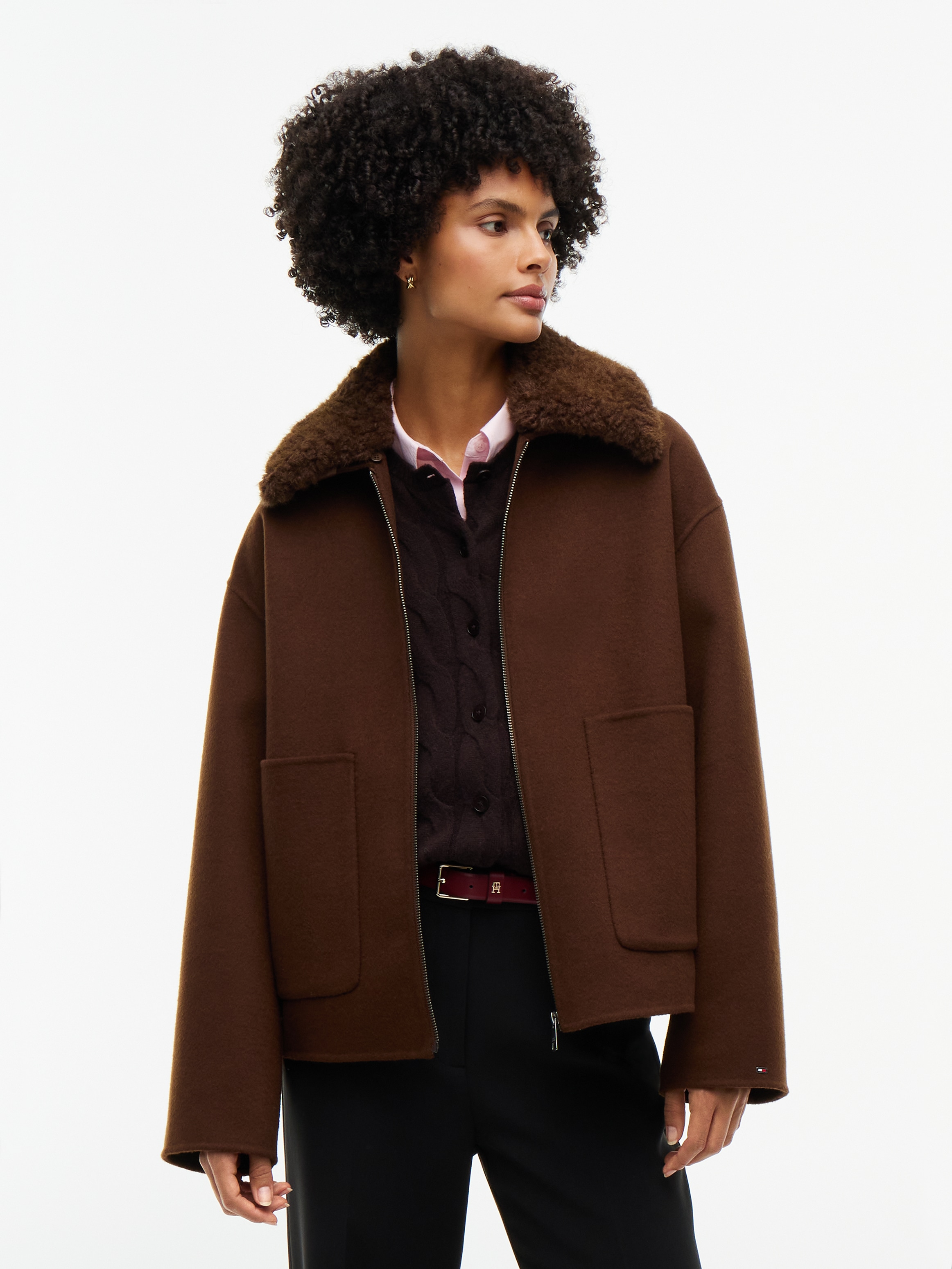 Tommy Hilfiger Kurzjacke »DF WOOL ZIP THROUGH JACKET« Materialmix, mit Wolle