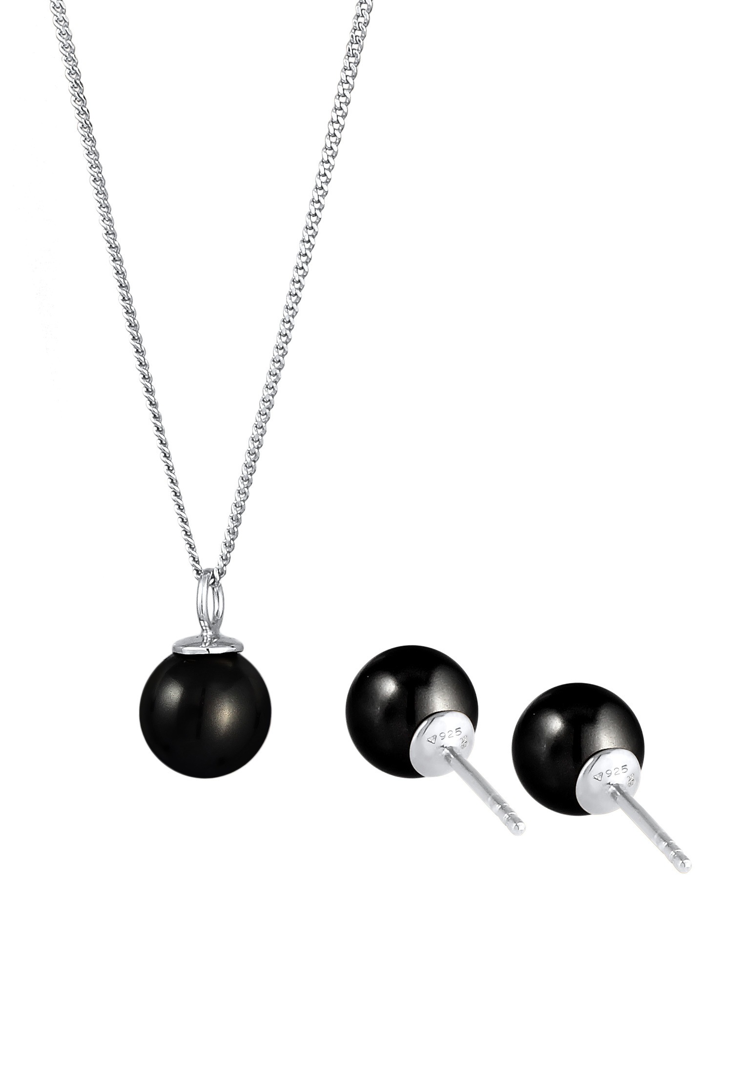 Nenalina Ohrring und Ketten Set »Schmuckset Synthetische Perle Schwarz 925 Sterling Silber, mit Kristallen von Swarovski®«