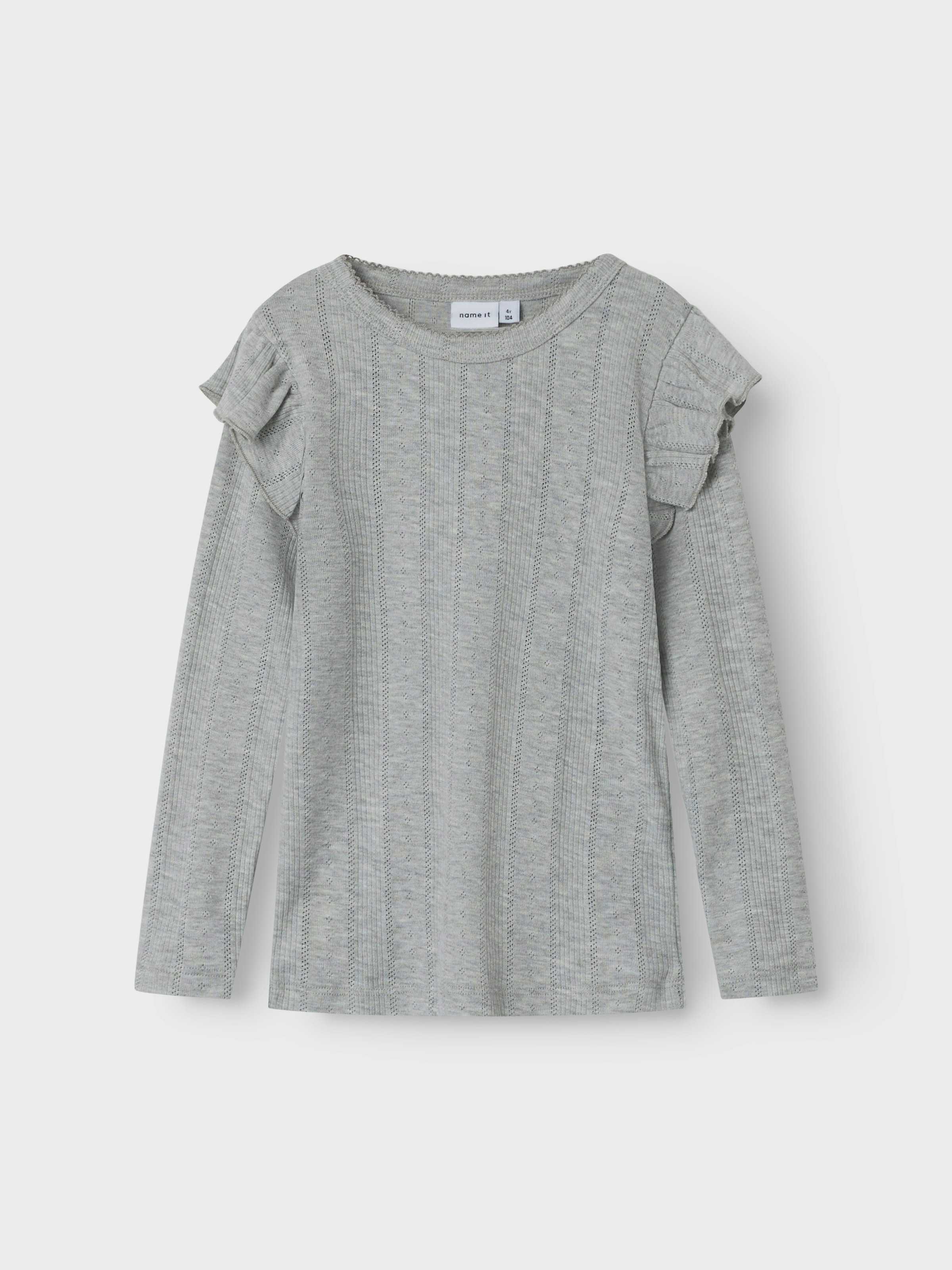 Name It Longtop »NMFJULIA LS SLIM TOP NOOS«, mit tollem Volant an der Schulter und im süßen Ajourstrick-Design
