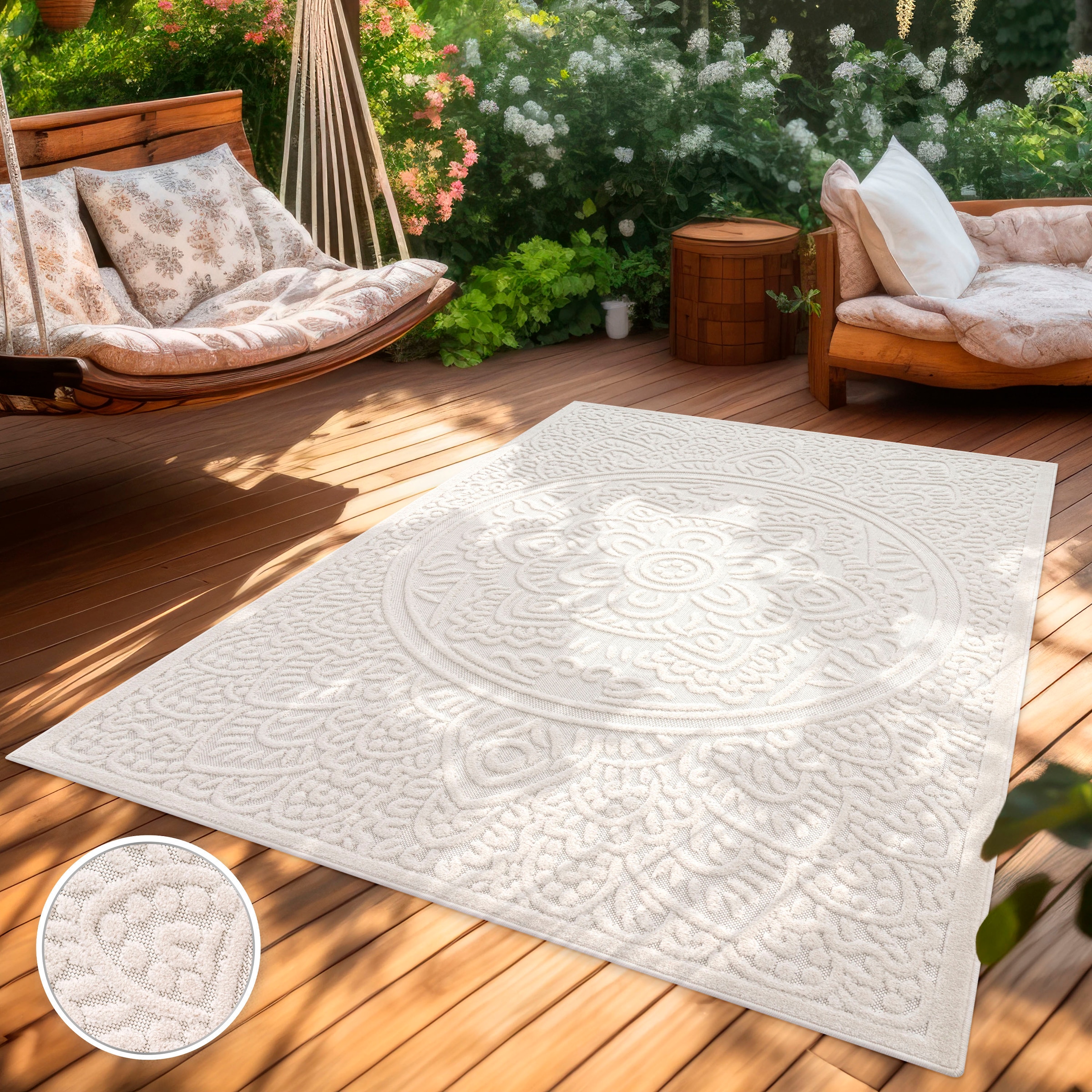 Paco Home Teppich »Cotton 232«, rechteckig, 10 mm Höhe, Uni Farben, Hoch-Tief Effekt, boho, In- und Outdoor geeignet