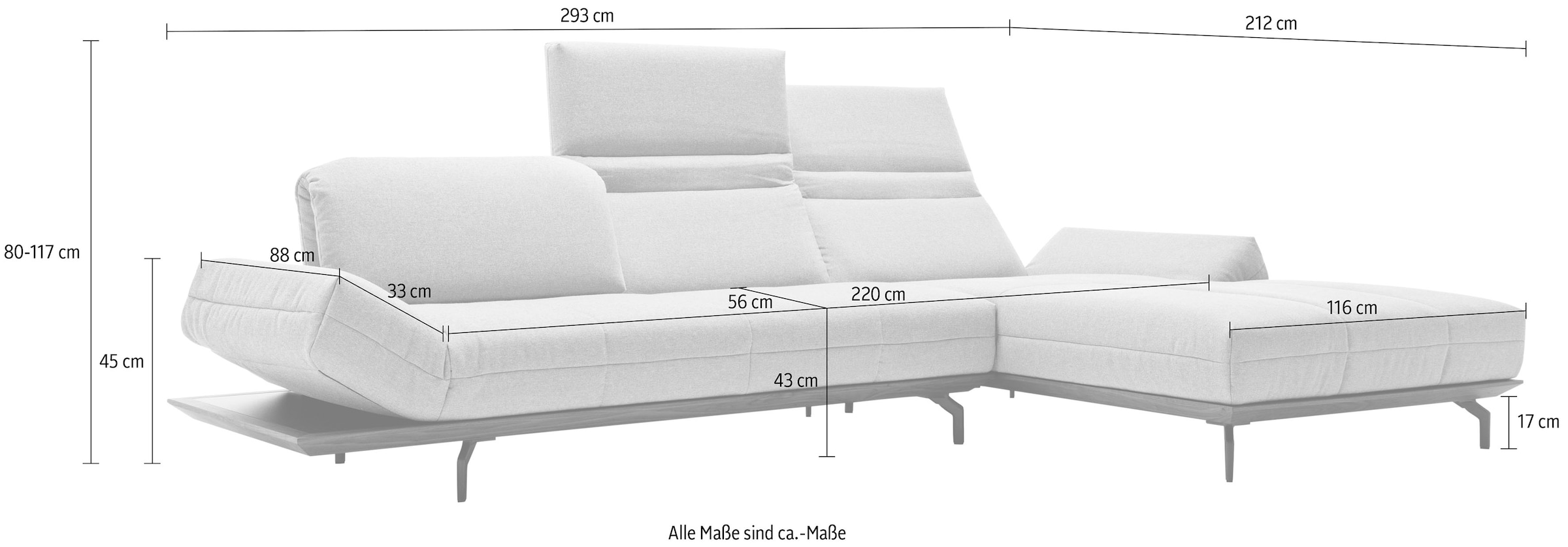 Creation BY ROLF BENZ Ecksofa »CR.420, Designecksofa, L-Form« in 2 Qualitäten, Holzrahmen in Eiche Natur oder Nußbaum, Breite 293 cm