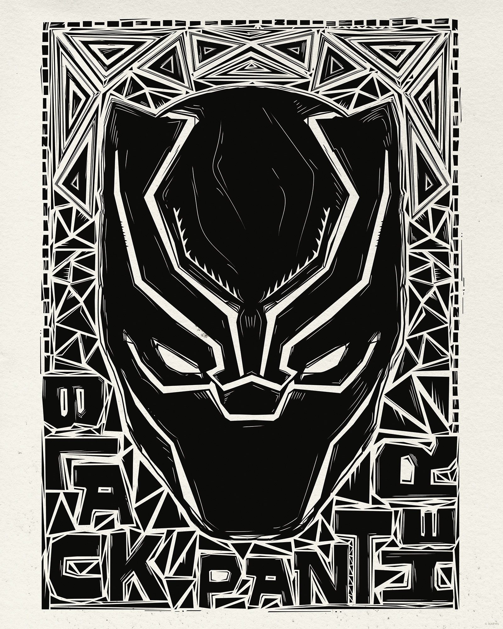 Komar Wandbild »Marvel Black Panther Lino-Cut Helmet«, Disney, (Set, 1 St.), 40 x 50 cm (Breite x Höhe) - Kinderzimmer, Dekoration