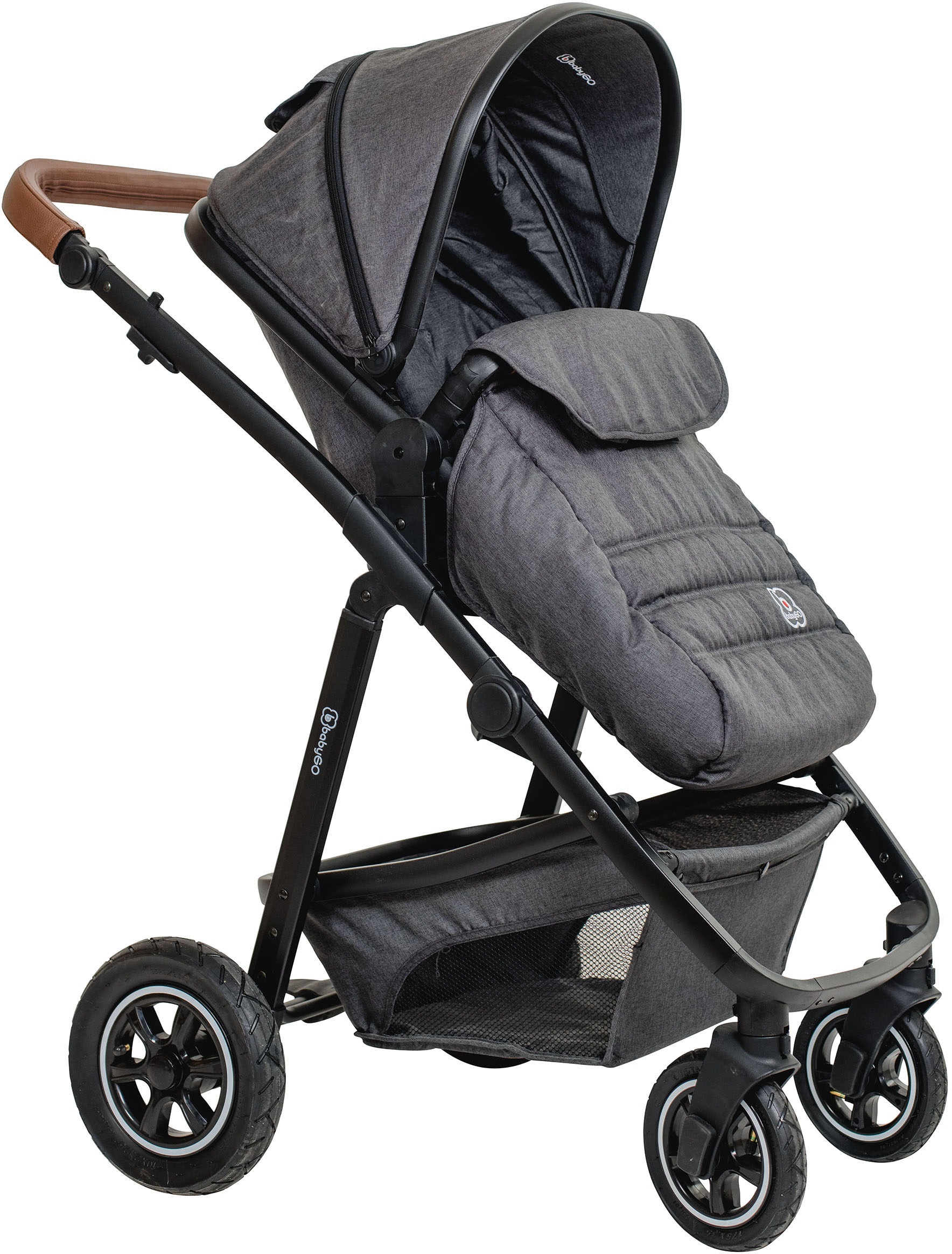 BabyGo Kombi-Kinderwagen »Simplex AIR 3in1, Grey melange«, 15 kg, inkl. Babywanne + Matratze, Sportaufsatz, Babyschale & Wickeltasche