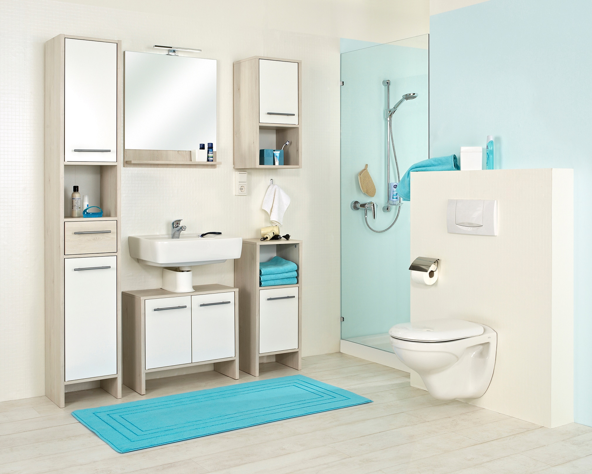 Saphir Wandspiegel »Quickset 350 Flächenspiegel mit Ablage, 60 cm breit, 68 cm hoch«, Pinie Ida hell Nachbildung, Badezimmer-Wandspiegel