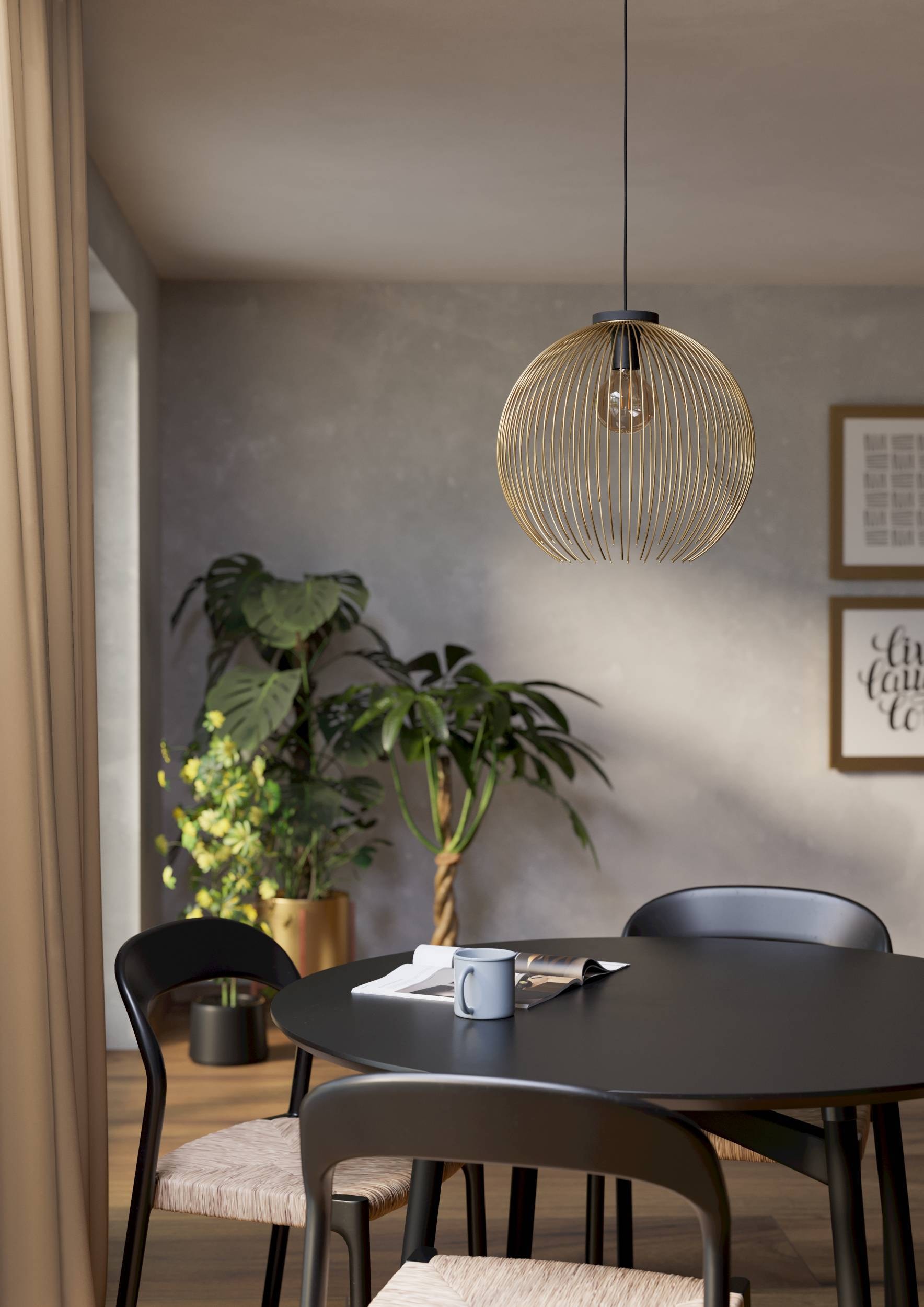 EGLO Hängeleuchte »Venezuela Hängelampe, Pendelleuchte, Esszimmerlampe, Metall, E27« E27 1 Stk. Hängeleuchte - H110 x Ø40 cm - schwarz, gold - 1X40W exkl.