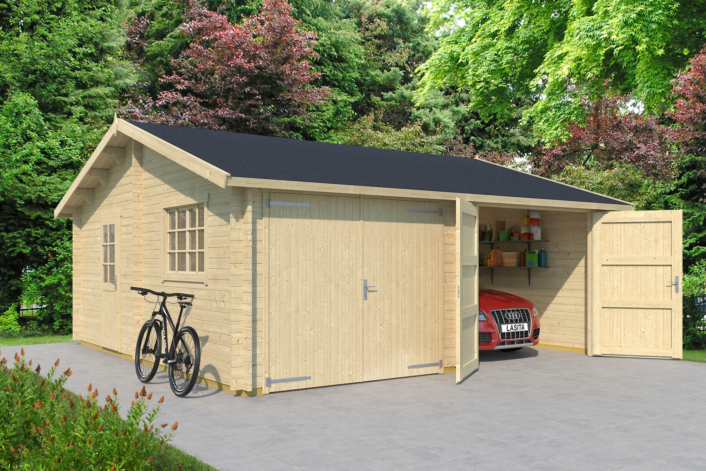 LASITA MAJA Garage »Falkland«, (Set, Für 2 Fahrzeuge geeignet), Garage + 2  Holztoren im OTTO Online Shop