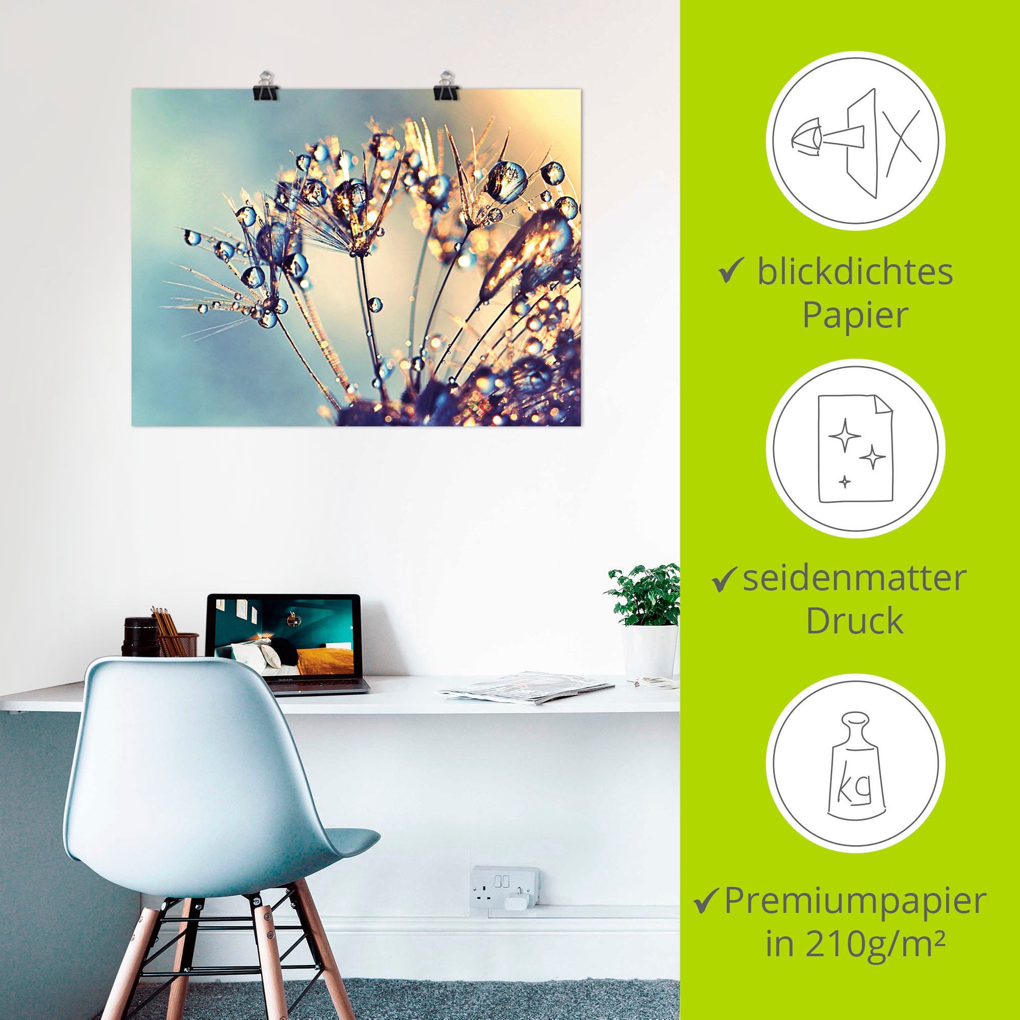 Artland Wandbild »Pusteblume Glitzertau«, Blumen, (1 St.), als Leinwandbild, Poster in verschied. Größen