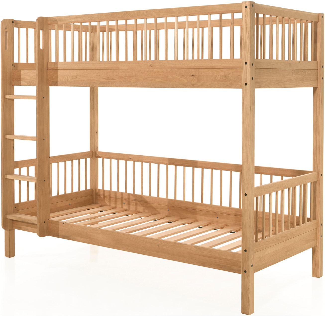 Home affaire Etagenbett »Eiche massiv, Made in Europe, langlebige Qualität«, (B/H/T ca. 208x176x98cm, Schublade+unterer Rausfallschutz optional), 2 Lattenroste, wahlweise mit oder ohne Bettschublade und Absturzschutz