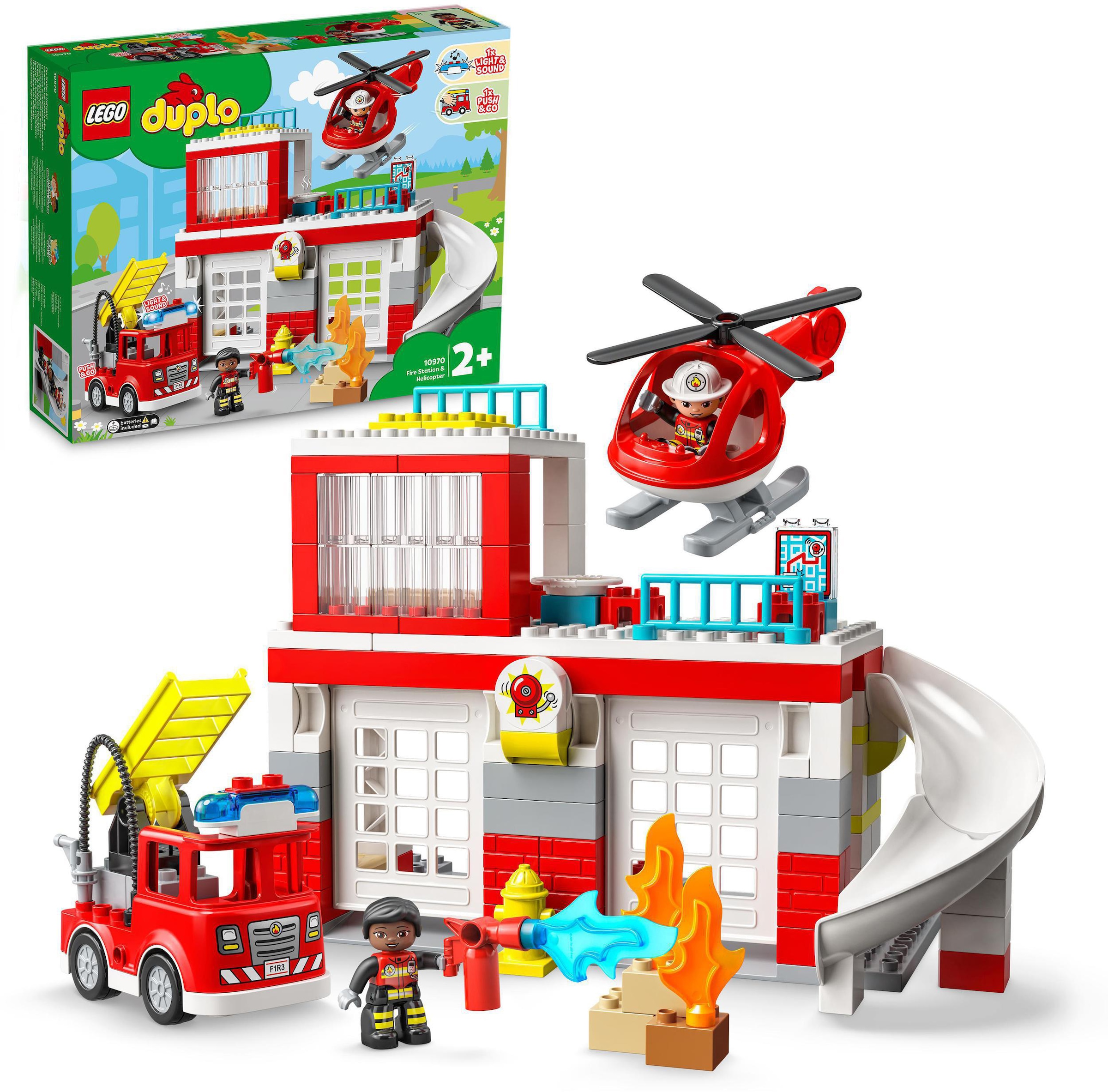 Konstruktionsspielsteine »Feuerwehrwache mit Hubschrauber (10970), LEGO® DUPLO«, (117...