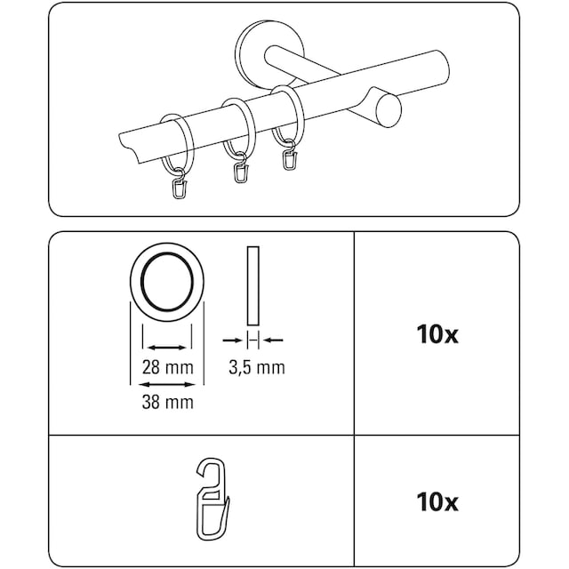 GARDINIA Gardinenring »Gardinenringe Kreta«, (10 St.), Serie  Gardinenstangen Set Kreta Ø 16/19 mm bei OTTO online