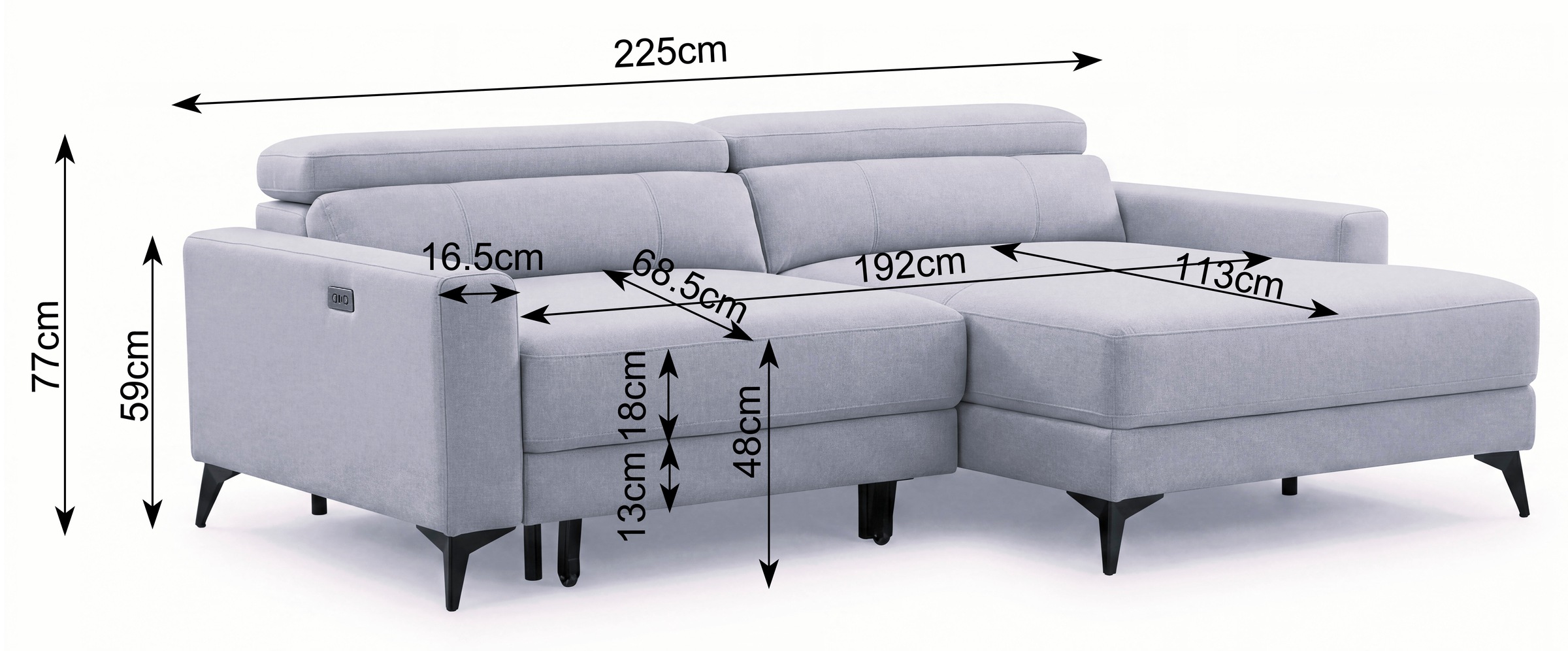 OTTO home Ecksofa »LEWII, L-Form, 225 cm - elektr. Schlafsofa und Sitztiefenverstellung« mit USB A/C-Anschluss. Federkern, verstellbaren Kopfstützen, Webstoff