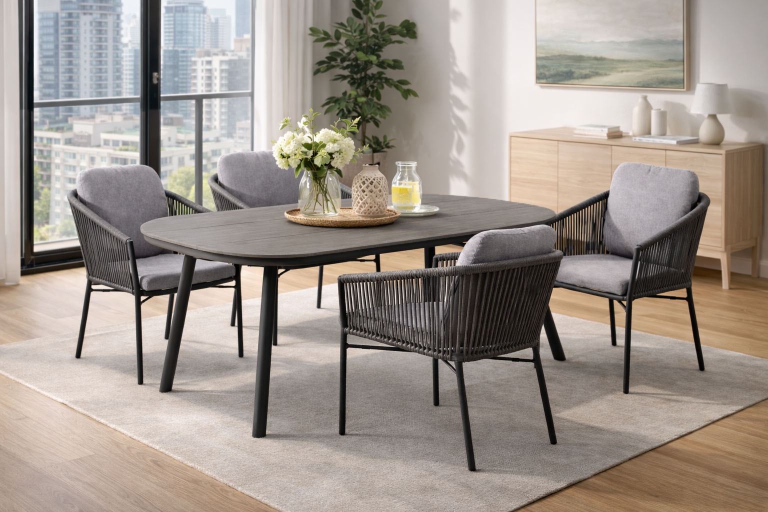 Destiny Garten-Essgruppe »LUCCA SAN MARINO 4 Se + Tisch OV 180x90cm, grau« Set,  Aluminium, Rope, Polywood