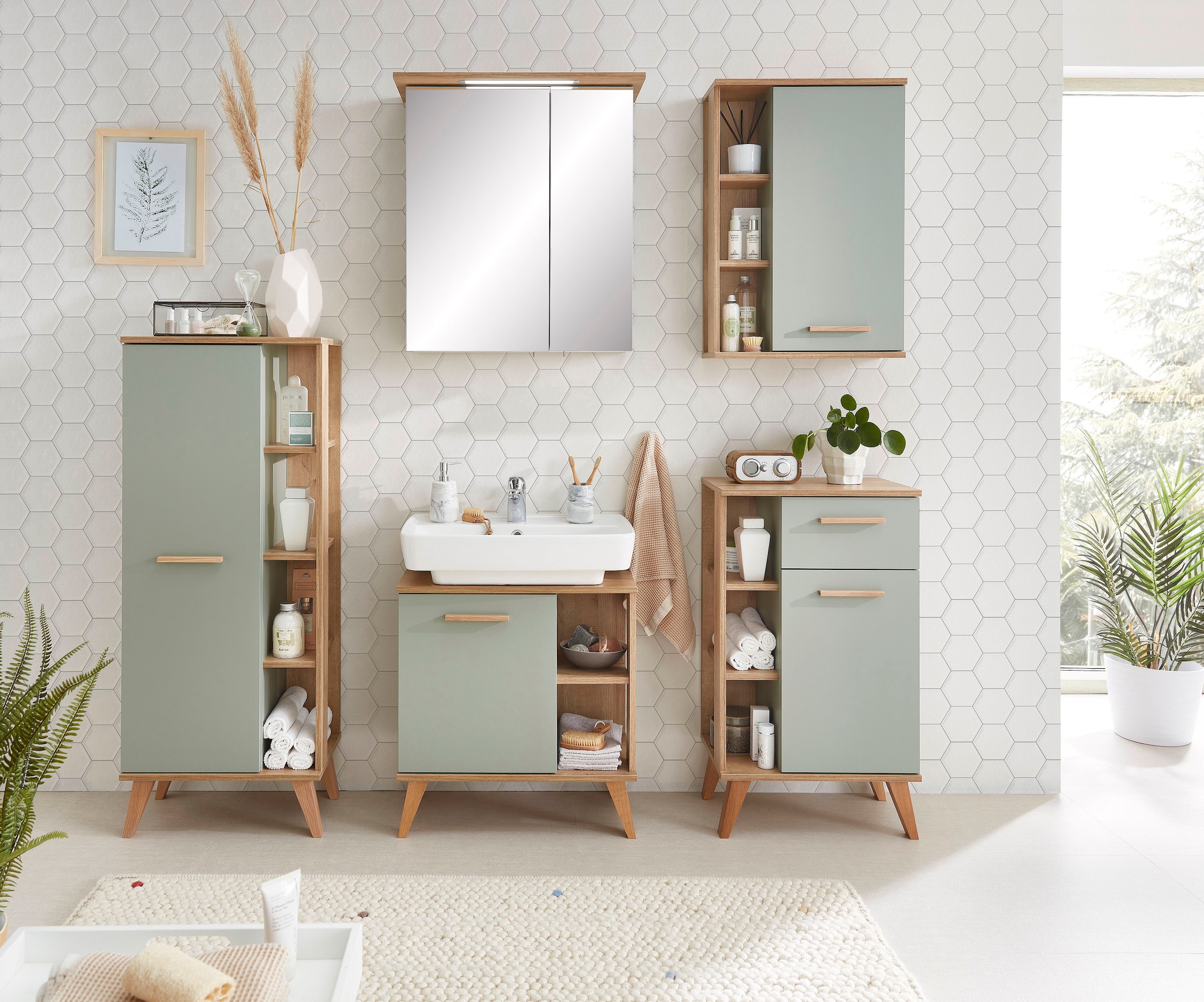 Saphir Waschbeckenunterschrank »Quickset 963 Unterbeckenschrank, Salbei Nachbildung, 1 Tür«, Waschbeckenschrank inkl. Türdämpfer, 60,5 cm breit, ohne Waschbecken