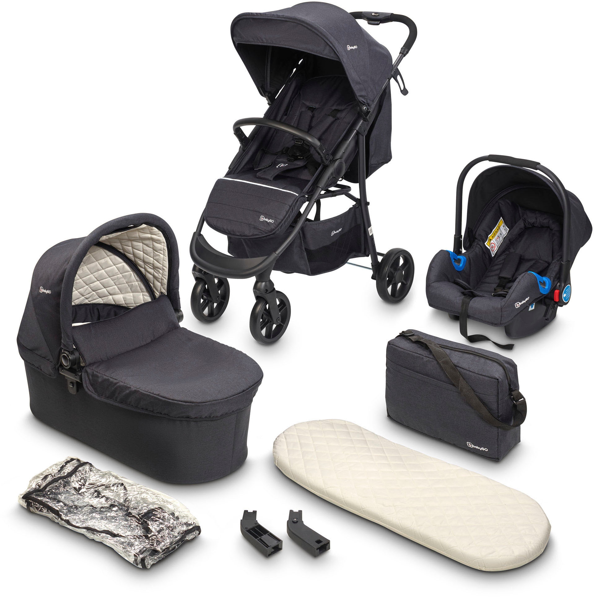Kombi-Kinderwagen »Style - 3in1, schwarz«, inkl. Babyschale mit Adaptern u. Wickeltasche