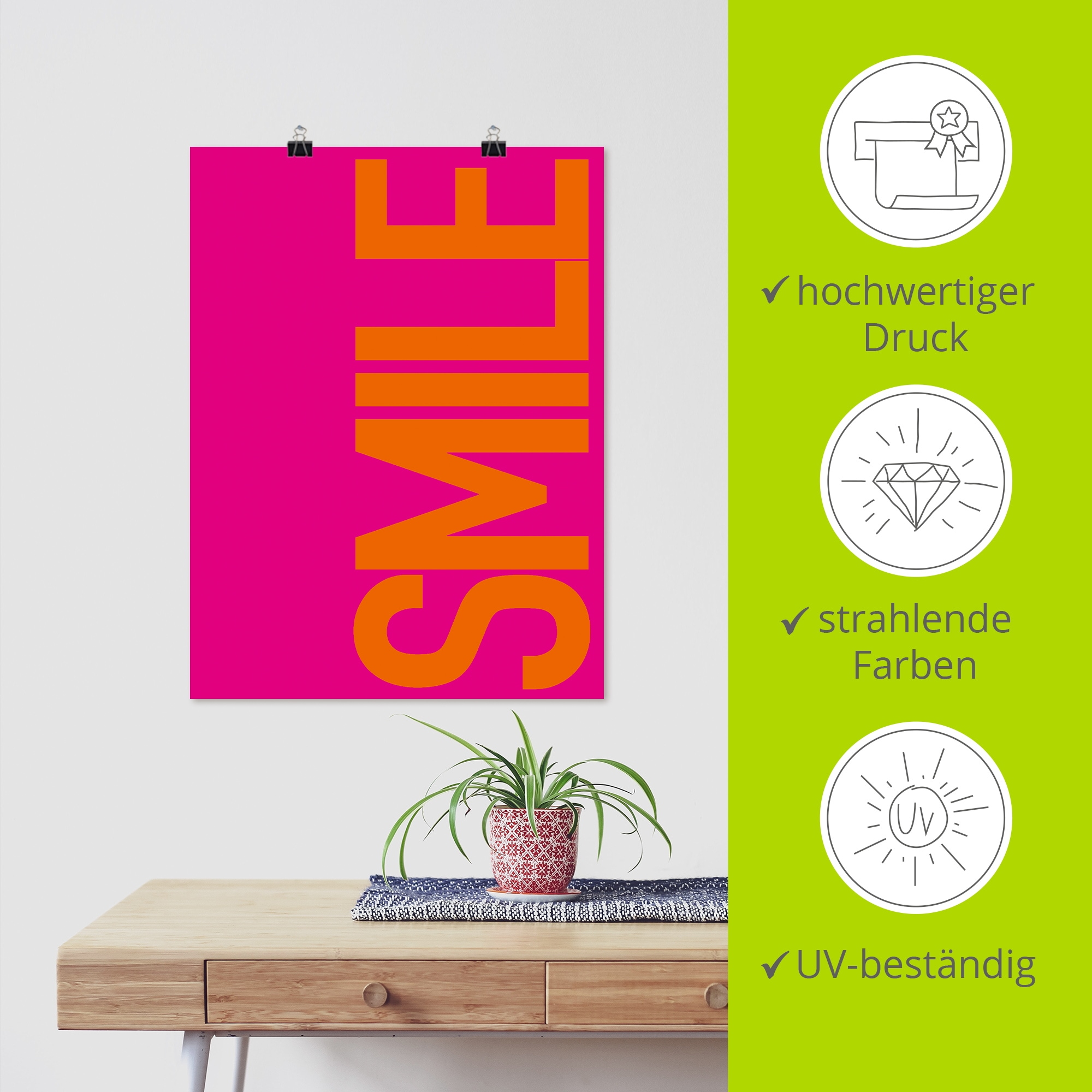 Artland Wandbild »Smile« Sprüche & Texte 1 Stk. tlg. als Alubild, Leinwandbild, Poster, Wandaufkleber in verschied. Größen