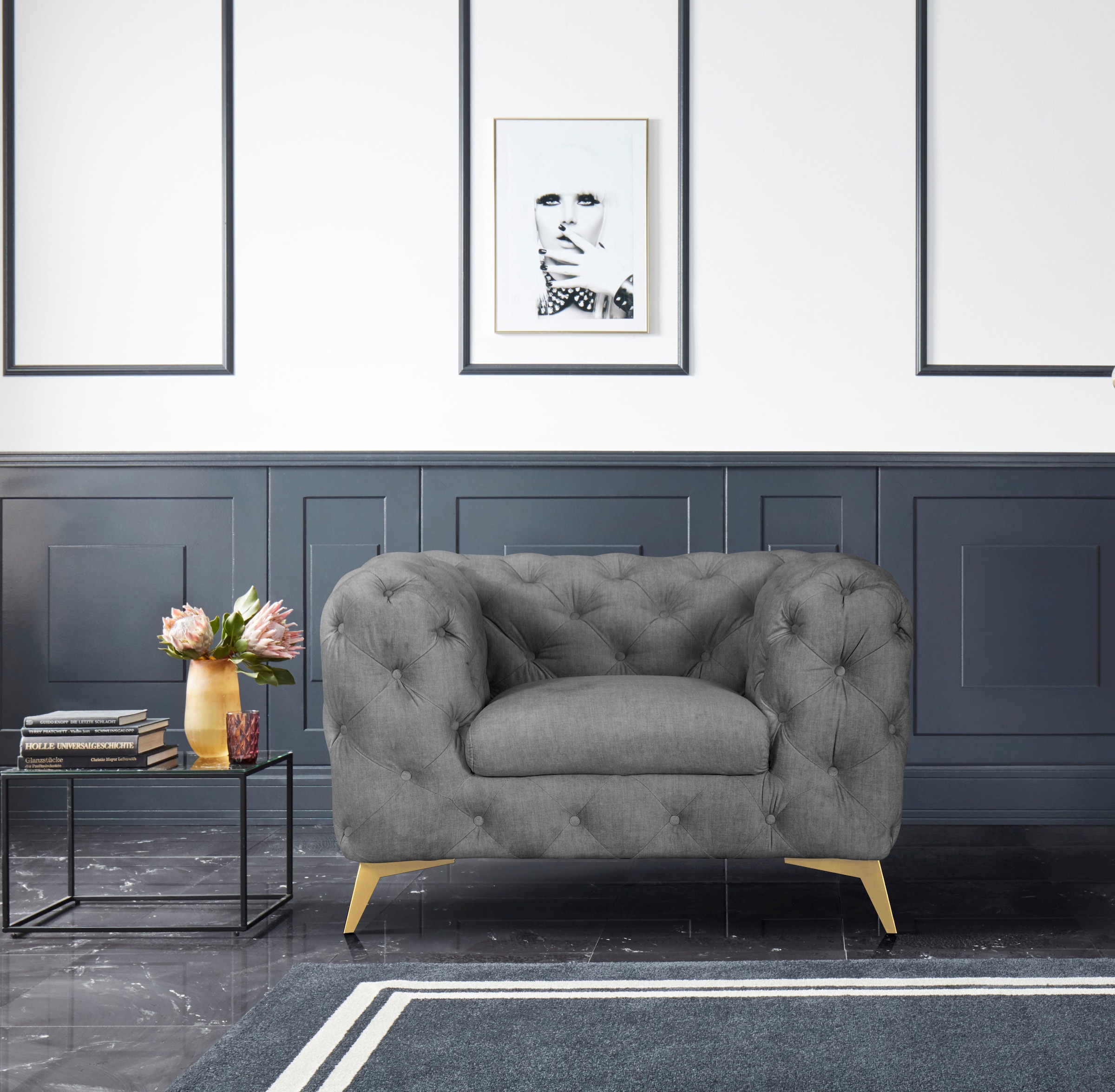 Leonique Chesterfield-Sessel »Glynis Sessel«, aufwändige Knopfheftung, moderne Chesterfield Optik, Fußfarbe wählbar