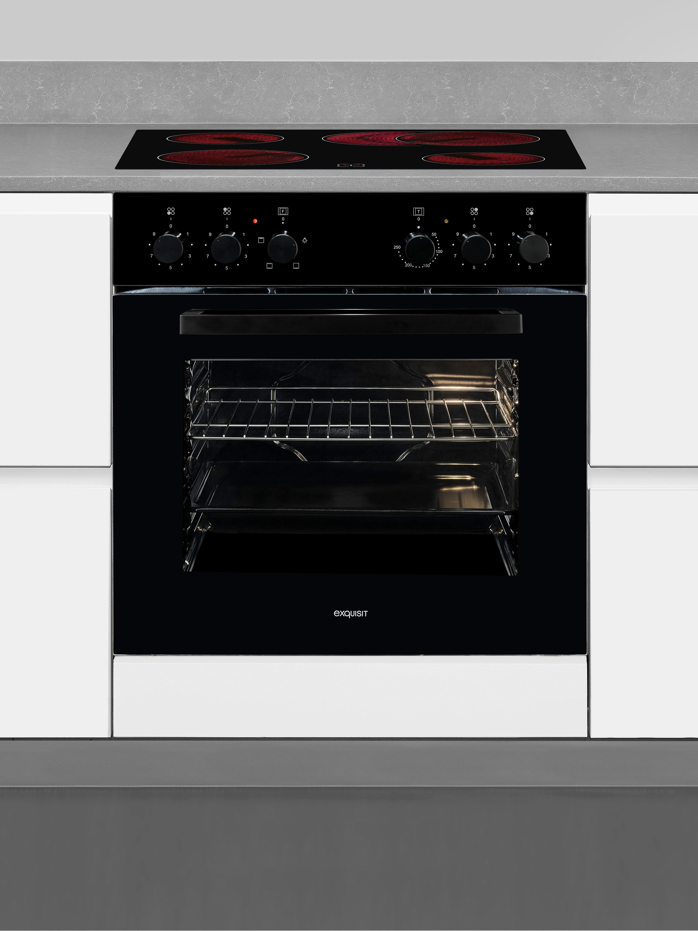 Exquisit Elektro-Herd-Set »EHE246-020« Alles drin: Grill, Licht, Backblech – für jedes Kochvorhaben! in schwarz