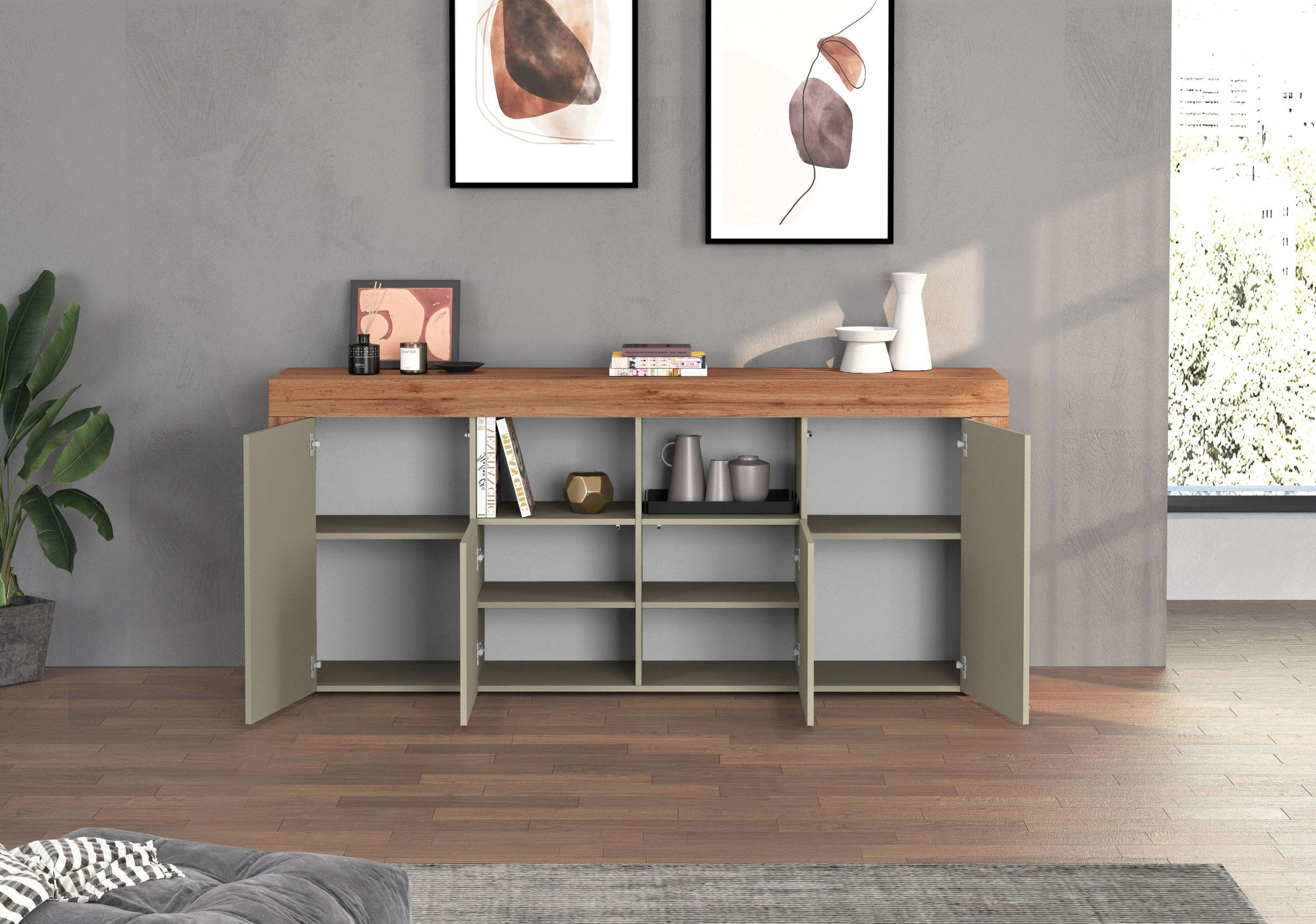 INOSIGN Sideboard »CHRONOS Breite 200 cm mit 4 Türen, 2 offene und 8 geschlossene Fächer«, (1 St.), Sideboard,Kommode, Schrank, Grifflos mit Push to Open, Made in Italy