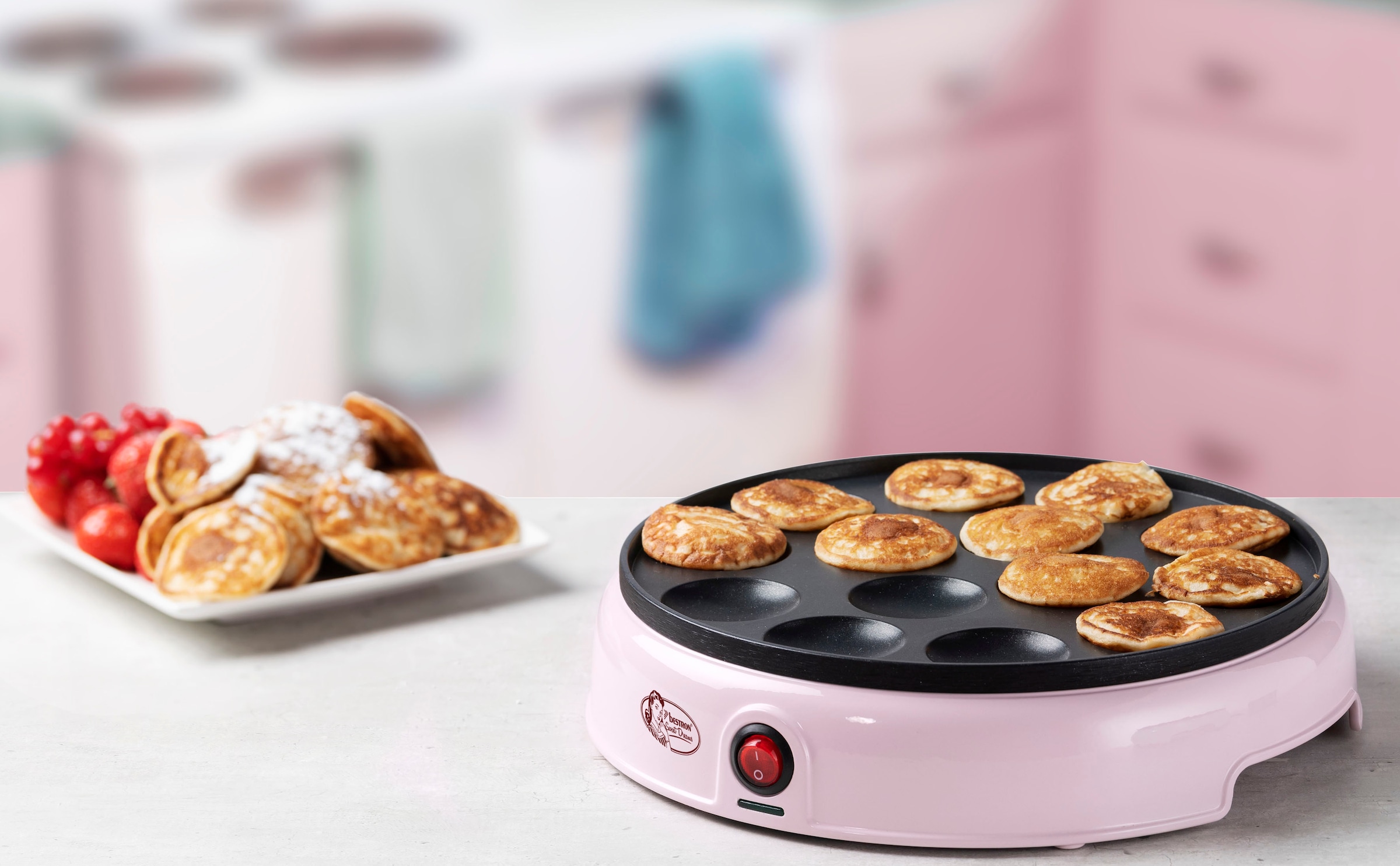 bestron Poffertjes-Maker »APFM700SDP«, 800 W, Retro Design, Mini Pfannkuchen Automat, mit Antihaftbeschichtung
