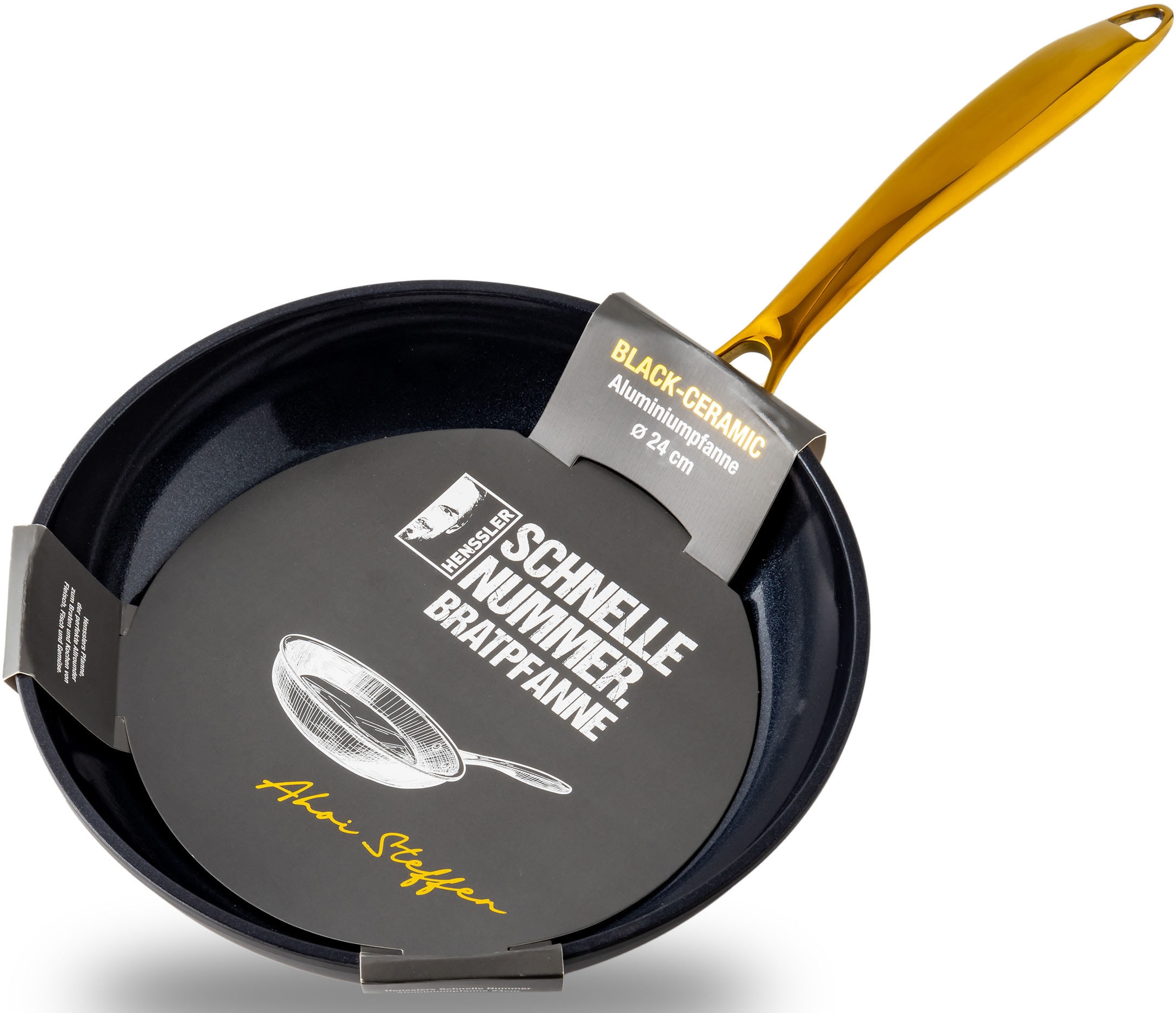 HENSSLERS Bratpfanne »HSN«, Aluminium, (1 tlg.), BLACK CERAMIC Antihaftbeschichtung, goldener Edelstahlgriff, Induktion