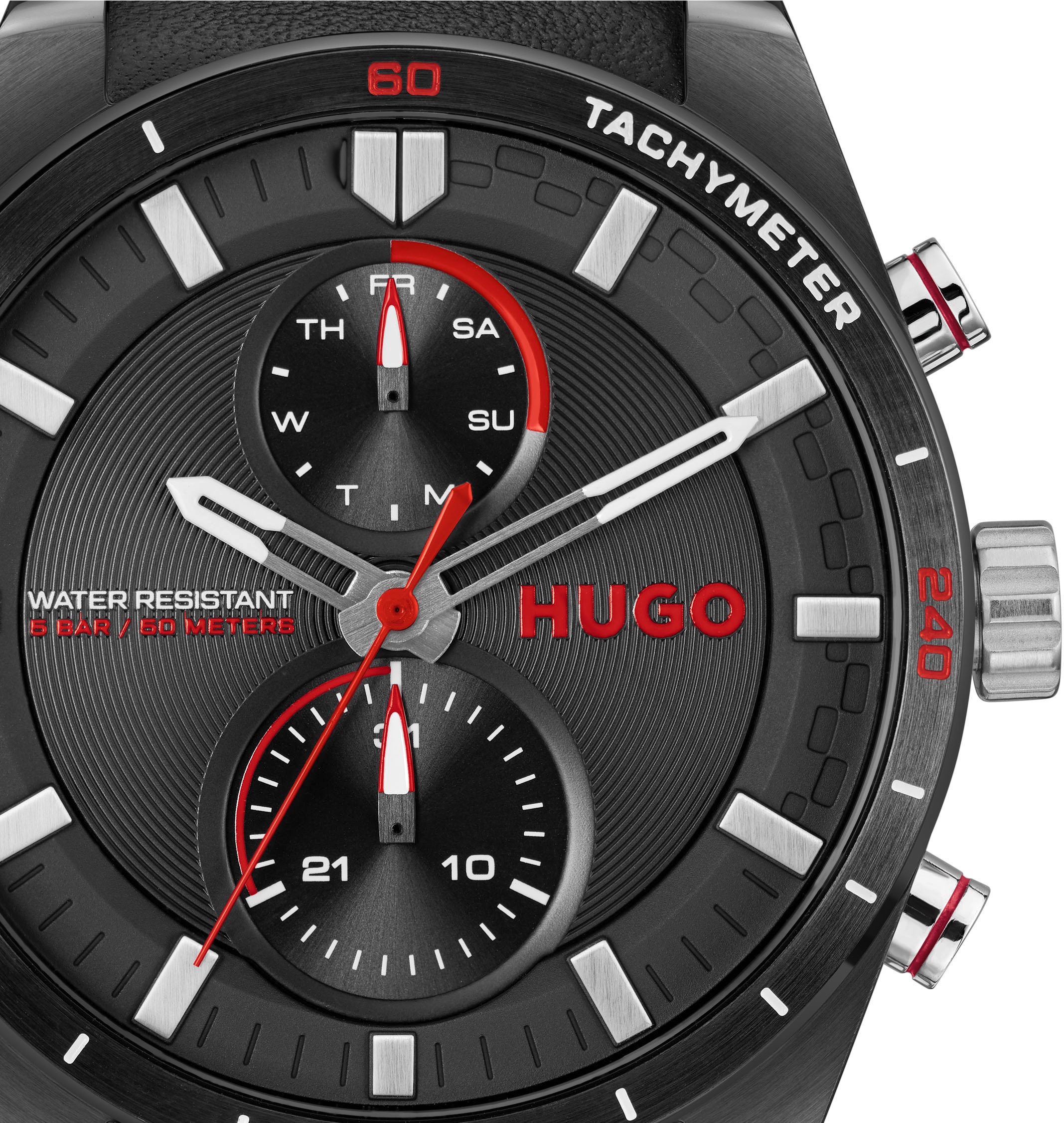 HUGO Multifunktionsuhr »#FAST«, Armbanduhr, Quarzuhr, Herrenuhr, Datum, Lederarmband