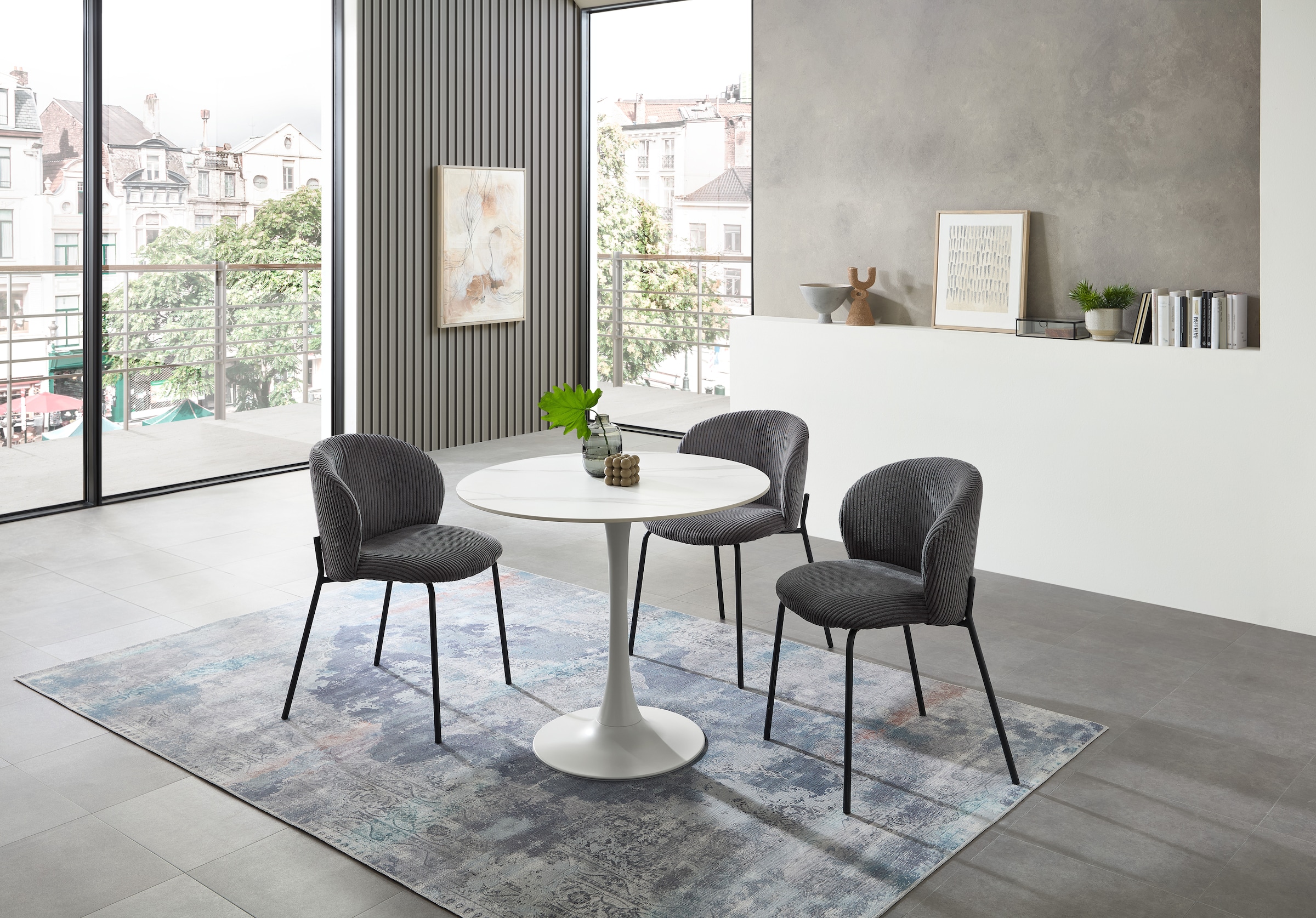 Stolkom Esstisch »Josh Esszimmertisch rund Keramik, marmoriert, BxH 90x75 cm«, Keramikoberfläche marmoriert, Wahlweise in weiß, grau oder schwarz