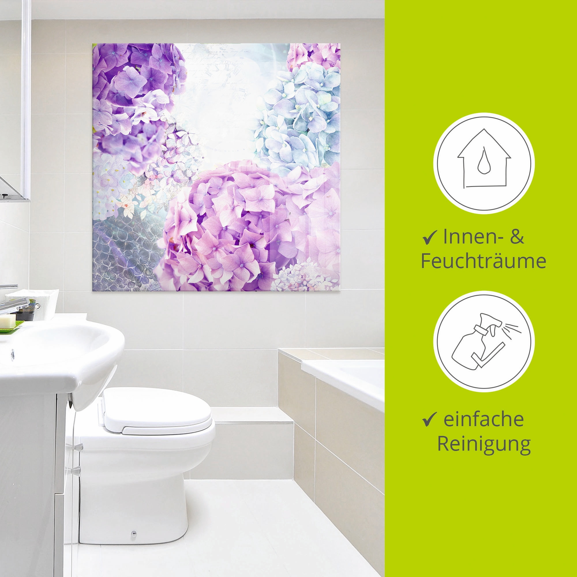 Artland Glasbild »Blau und Pink Hortensie«, Blumen, (1 St.), in verschiedenen Größen