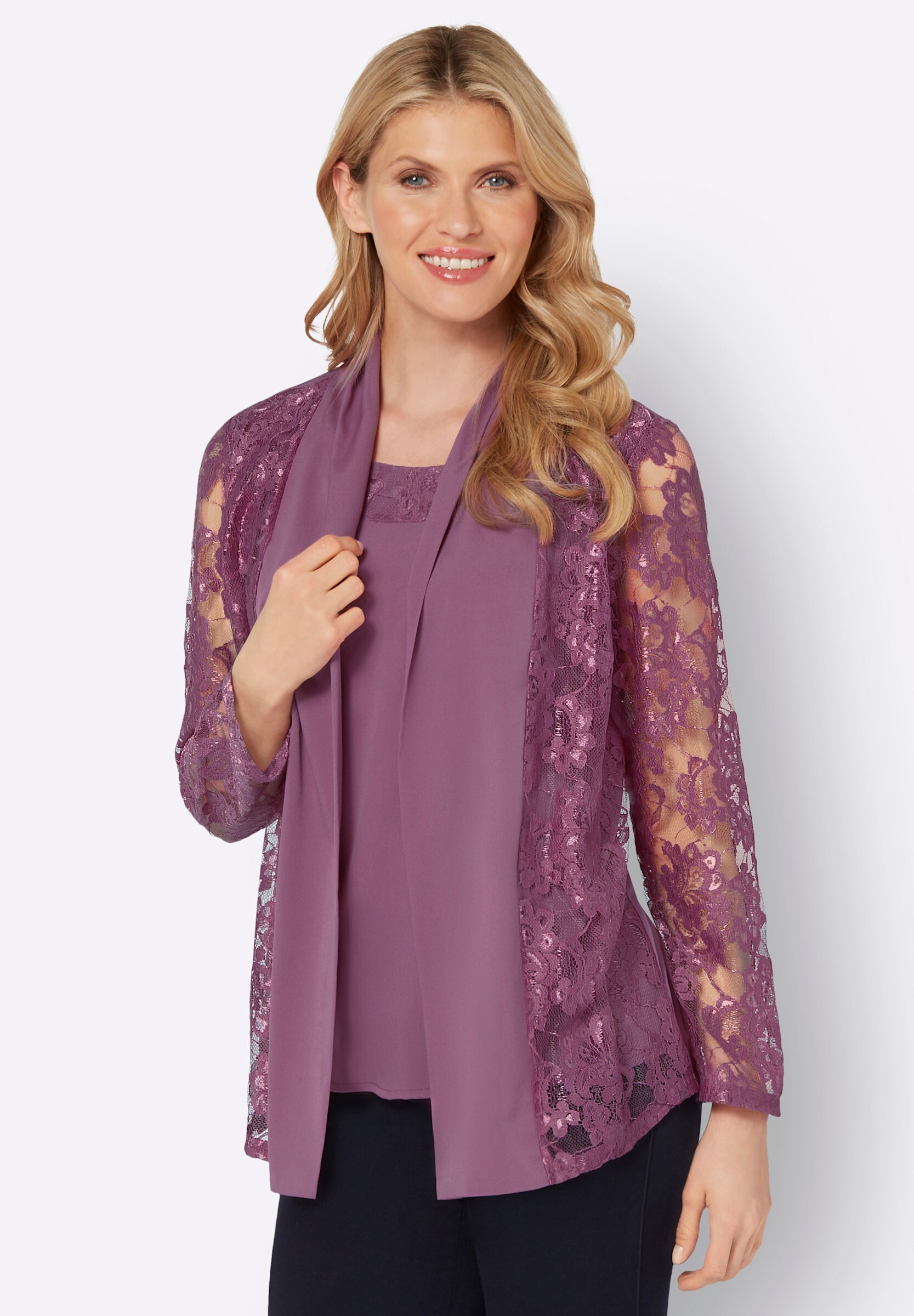 Sieh an! Klassische Bluse »2-in-1-Bluse Spitzenbluse im Twinset-Look«