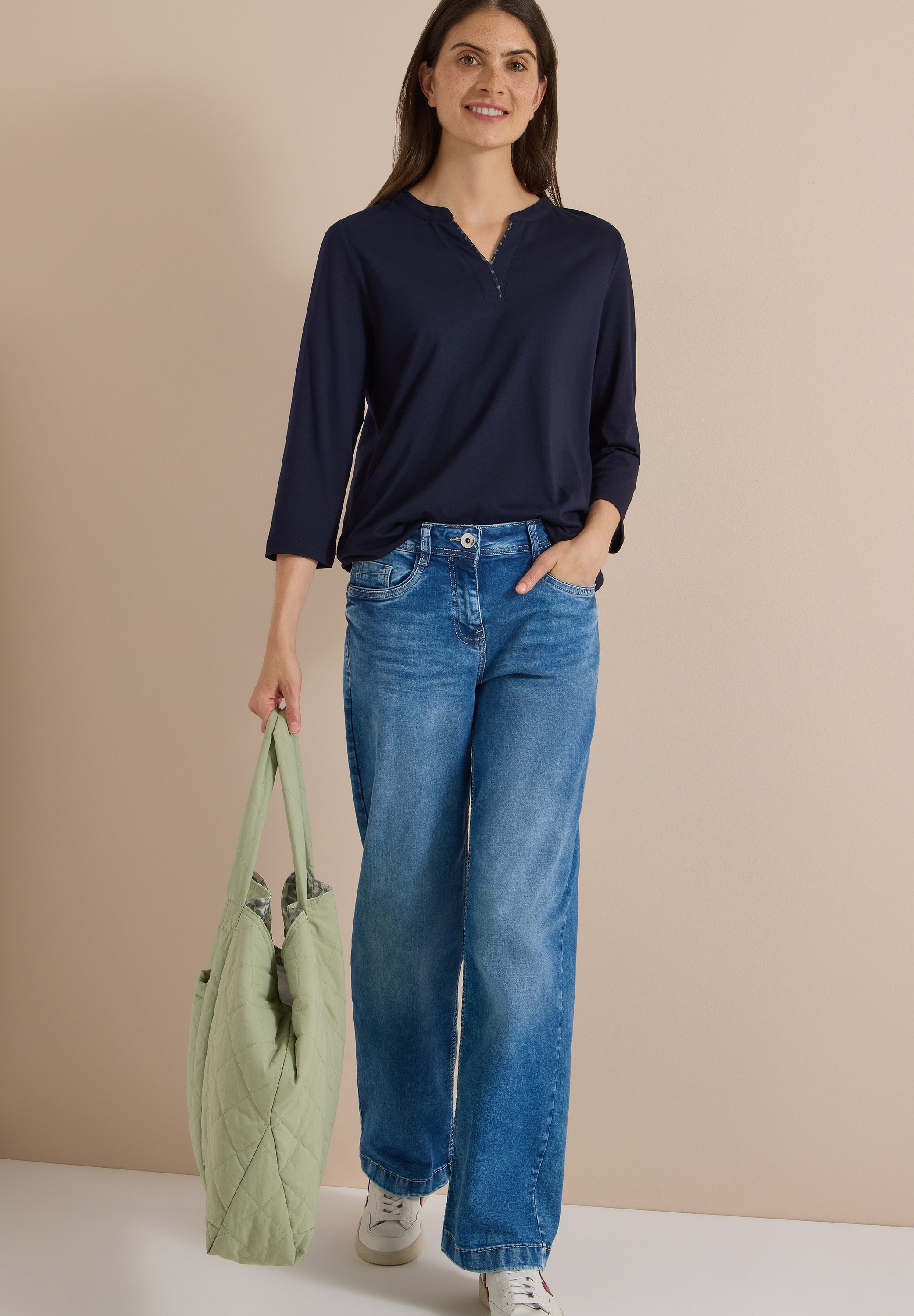 Cecil 3/4-Arm-Shirt mit Splitneck