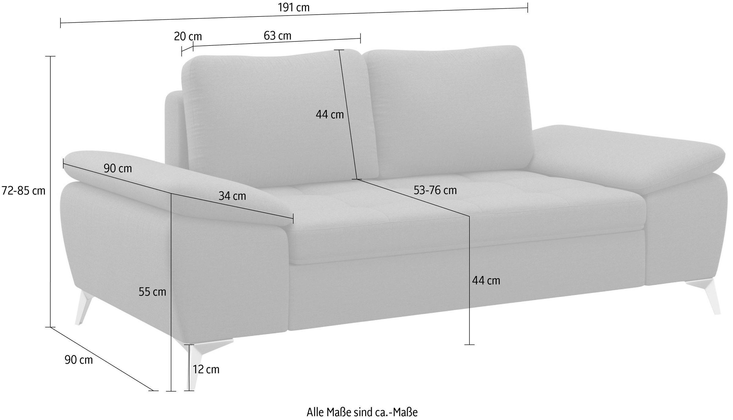 sit&more 2-Sitzer »Latigo«, mit hochwertigen Metallfüßen