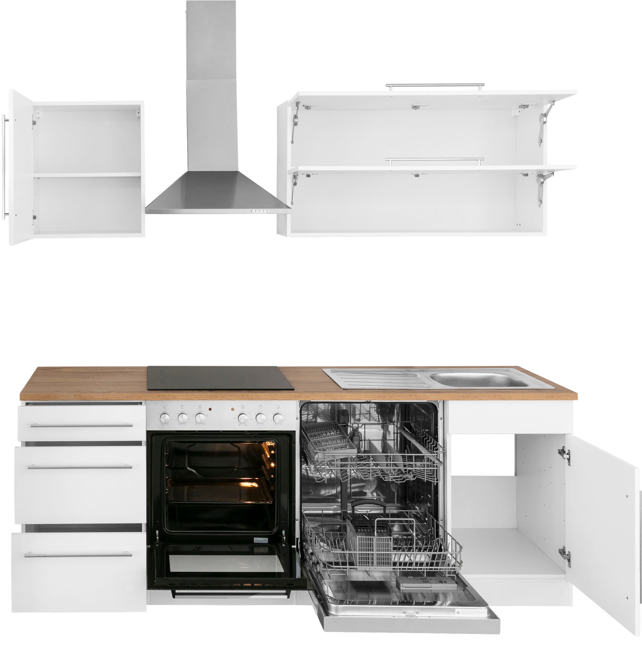 KOCHSTATION Küchenzeile »KS-Samos« Breite 220 cm, wahlweise mit E-Geräten, mit Arbeitsplatte