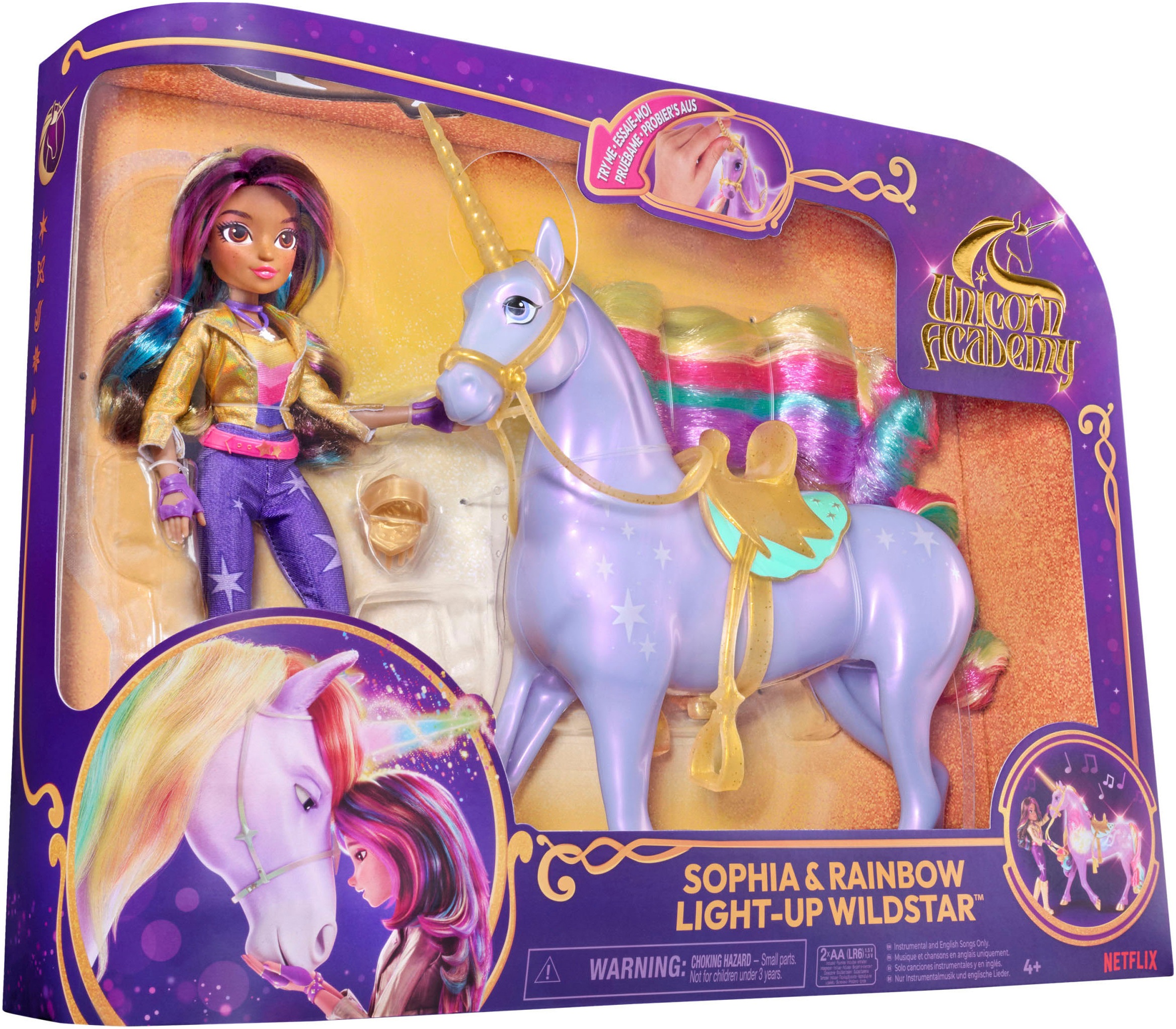 Spin Master Anziehpuppe »Unicorn Academy - Interactive Rainbow Light-Up Wildstar & Sophia«, (Set), mit Licht- & Soundeffekt